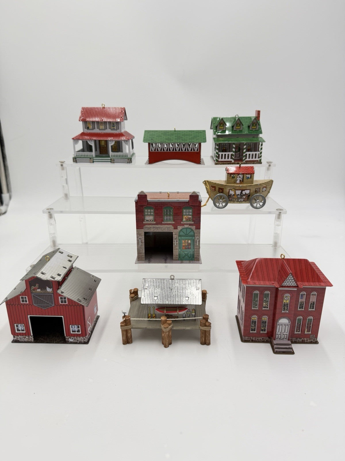 Hallmark Pressed Tin Ornaments Town & Country Series 1999-2003 Christmas 8 Pcs