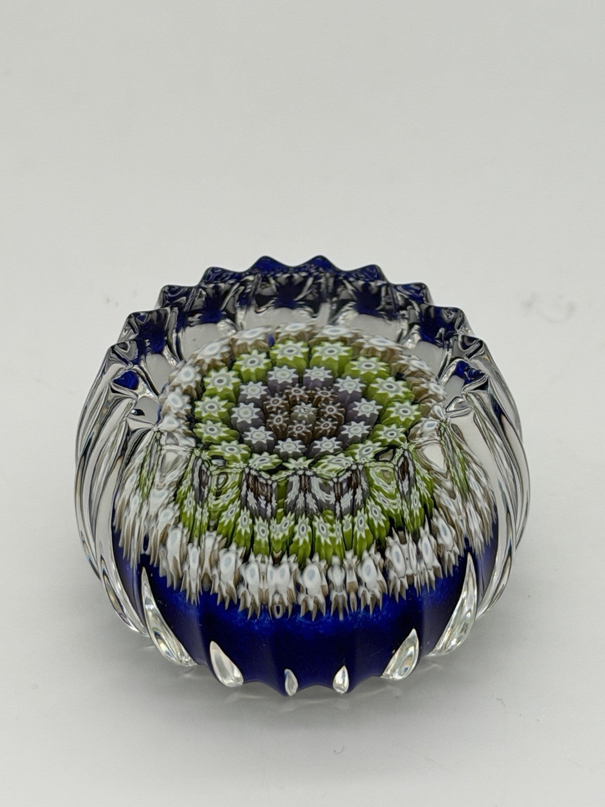 Vtg Perthshire Art Glass Paperweights Crieff Scotland Glass Millefiori 1” Blue