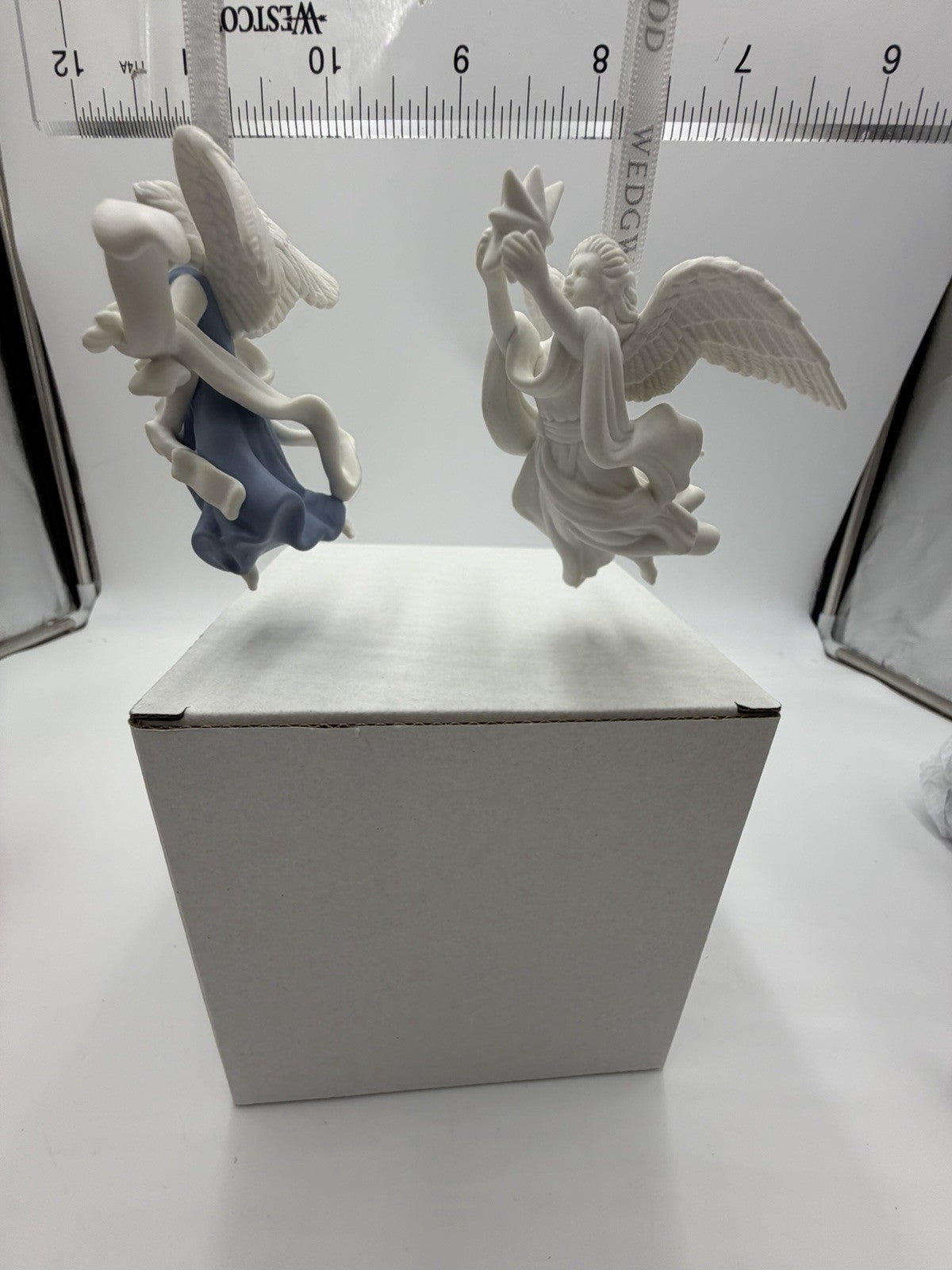 Wedgwood Jasperware White & Blue Pair Angels Christmas Ornaments