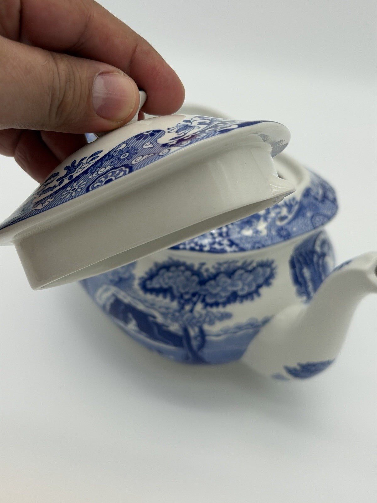 Large Spode England Porcelain Italian Blue & White Teapot 17/A4 Scenic 10”x5”