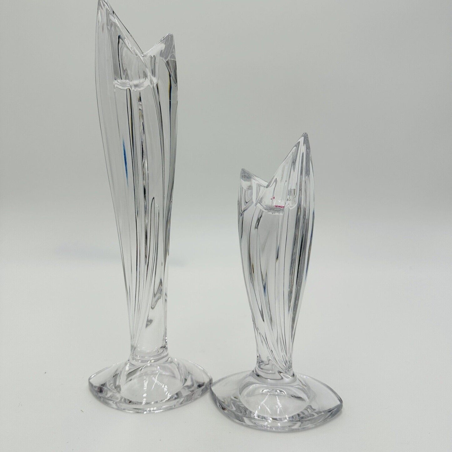 Waterford Crystal Candlesticks Pair Signed Clear Marquis Candle Holders 2 Sizes