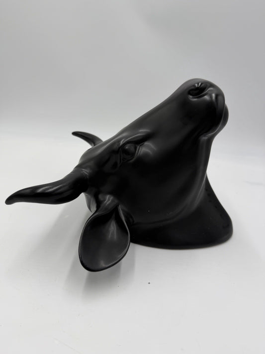 Rare Ceramic Cow Head Black Painted Wall Decor 10”Hx 9.5”W