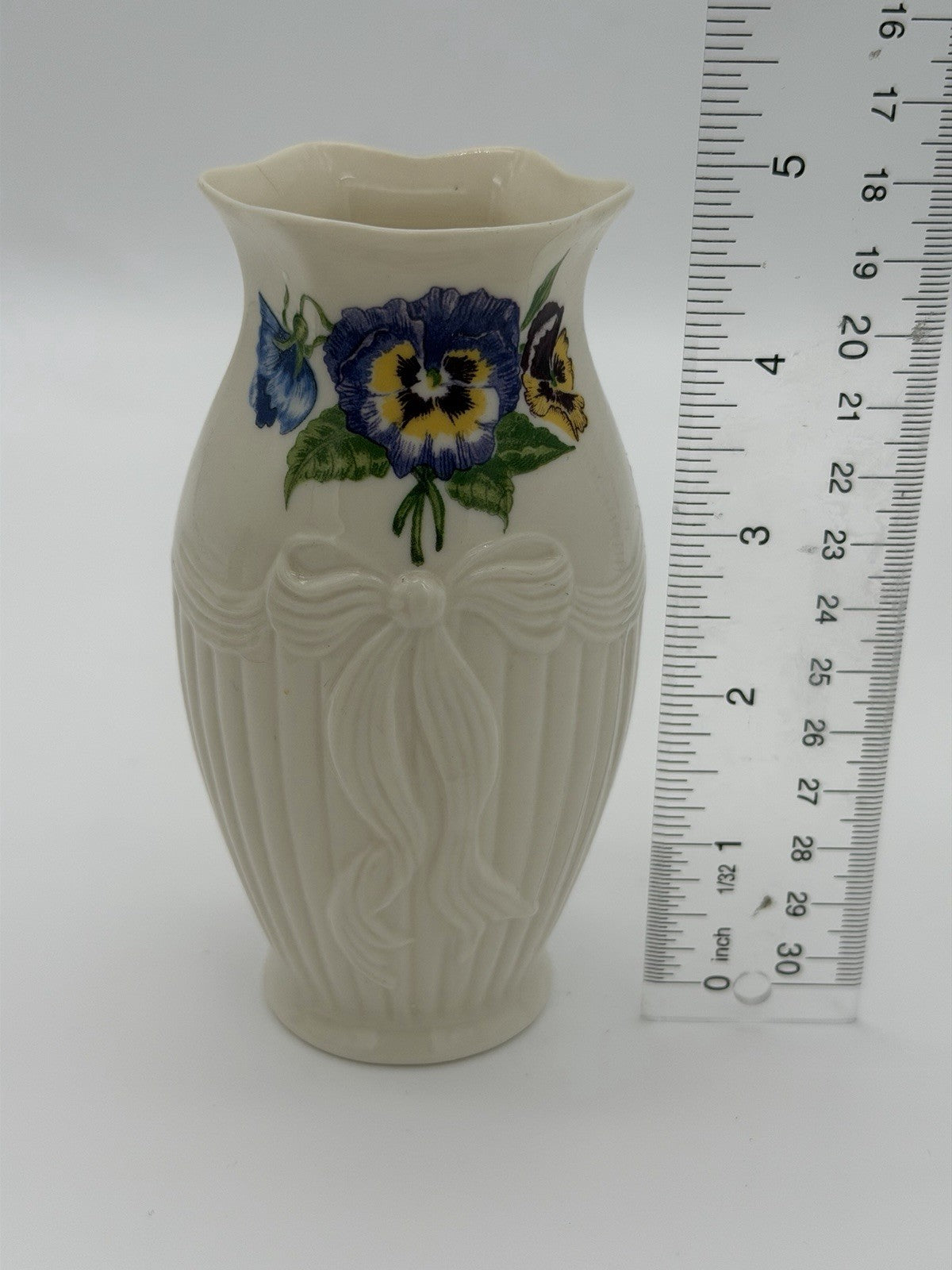 Belleek Ireland Porcelain Enchanted Garden Pansy Vase Millennium 2000 Painted 5”