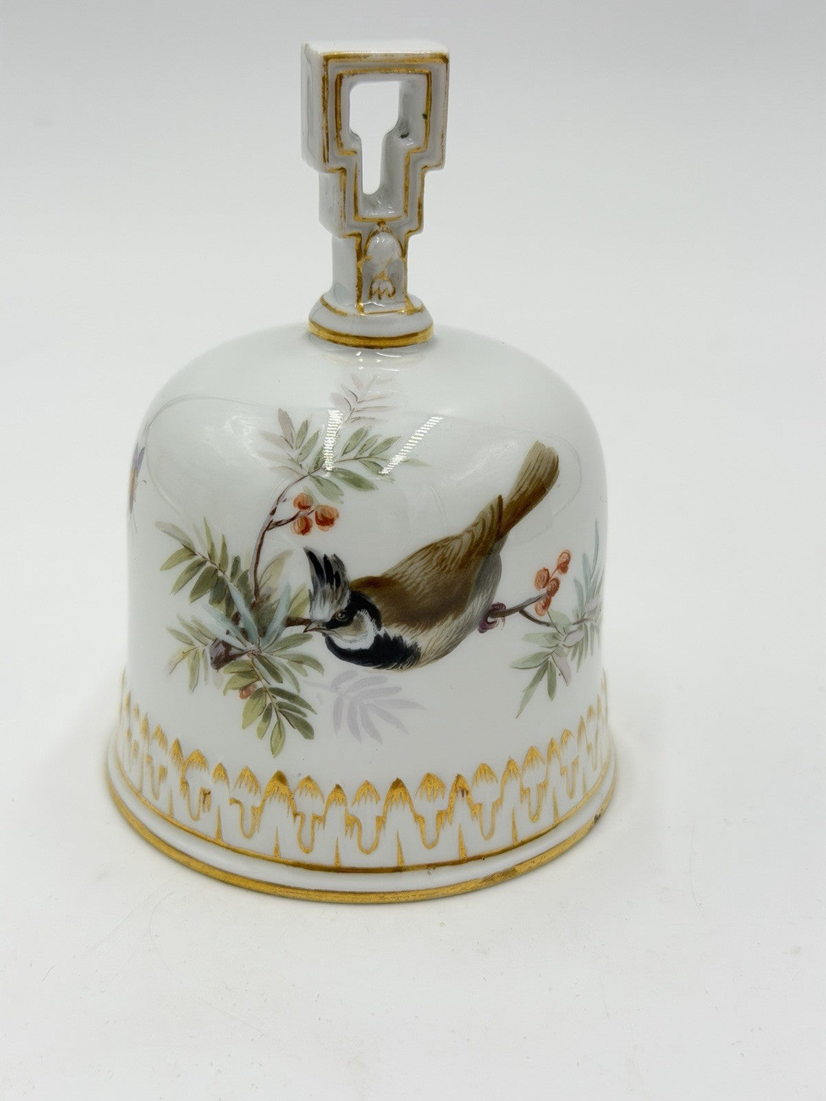 Antique 19thC Meissen Porcelain Hand Painted Birds Bell Porzellan Glocke German