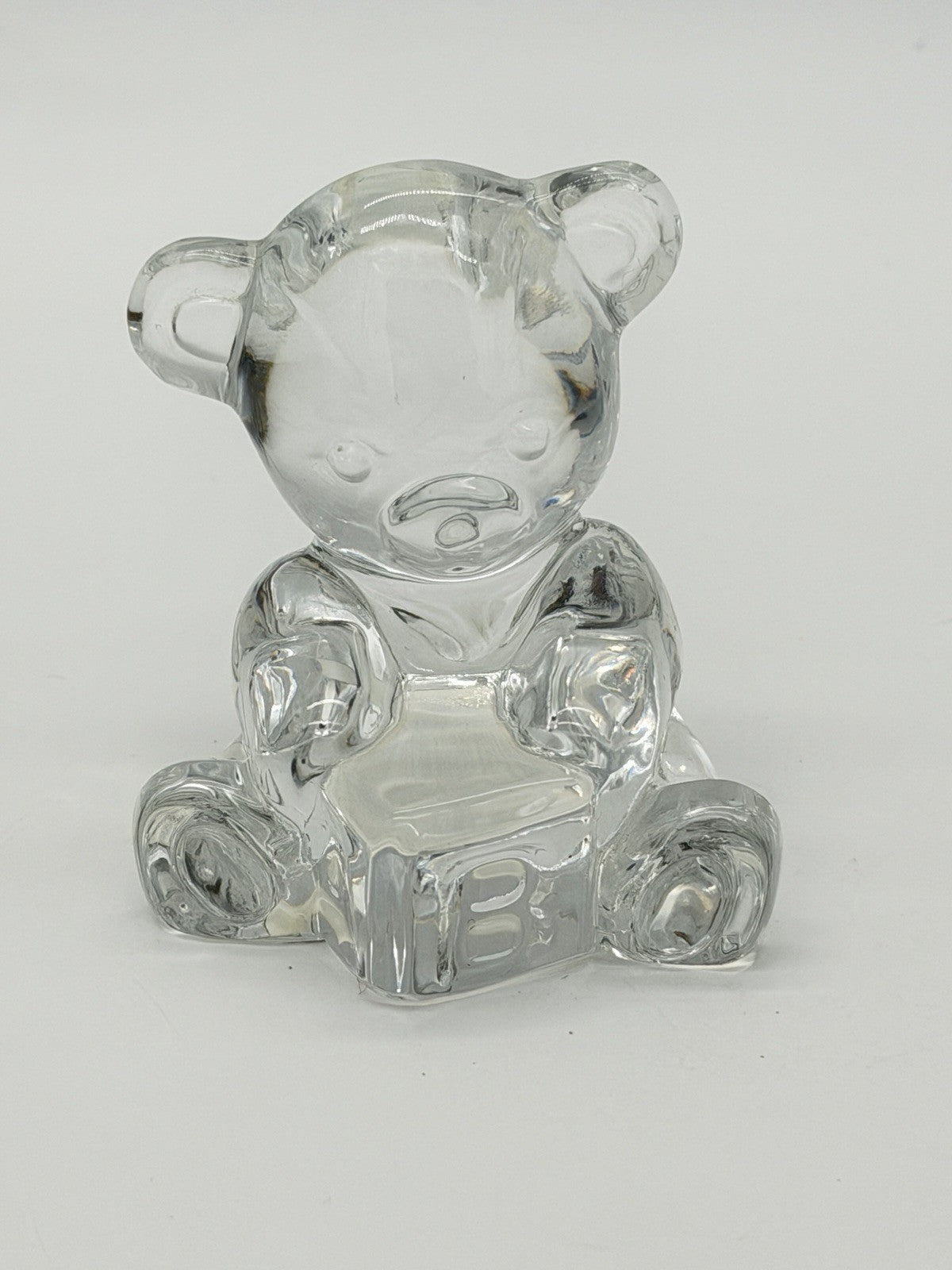 Waterford Crystal Teddy Bear with Toy Block Paperweight Figurine 3” Clear