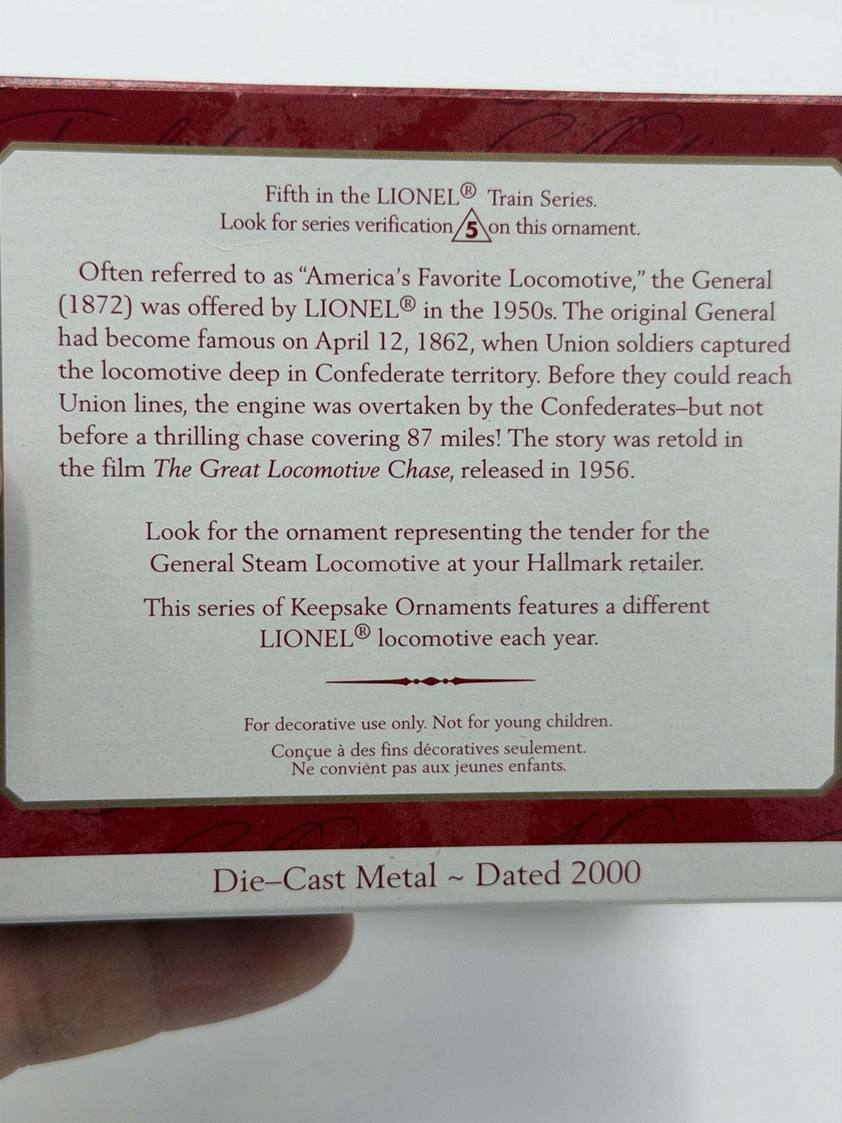 Hallmark Lionel General Steam Locomotive 1872 Diecast Keepsake Ornament New