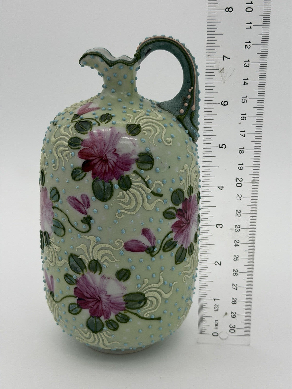 Antique Nippon Japanese Porcelain MEIJI-ERA Moriage beaded Floral 7.5” Vase