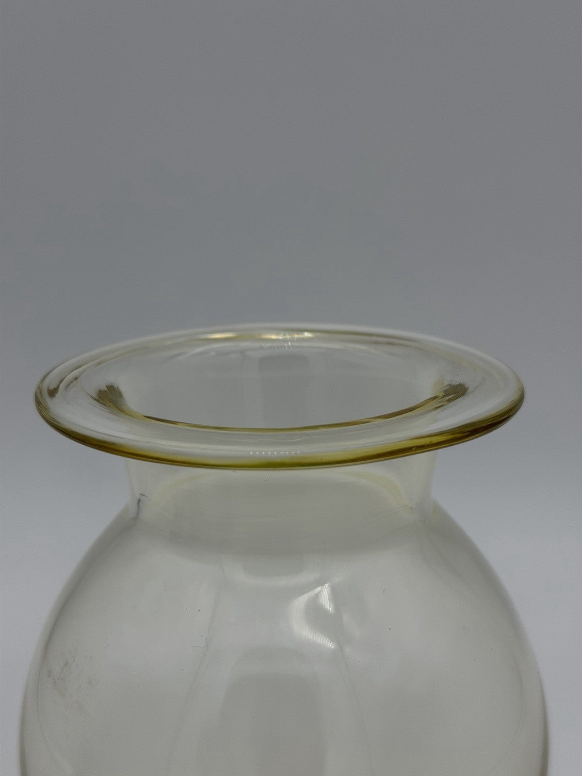 Vintage Tiffin art glass yellow w/green footed base Flower Vase 7”H Pedestal