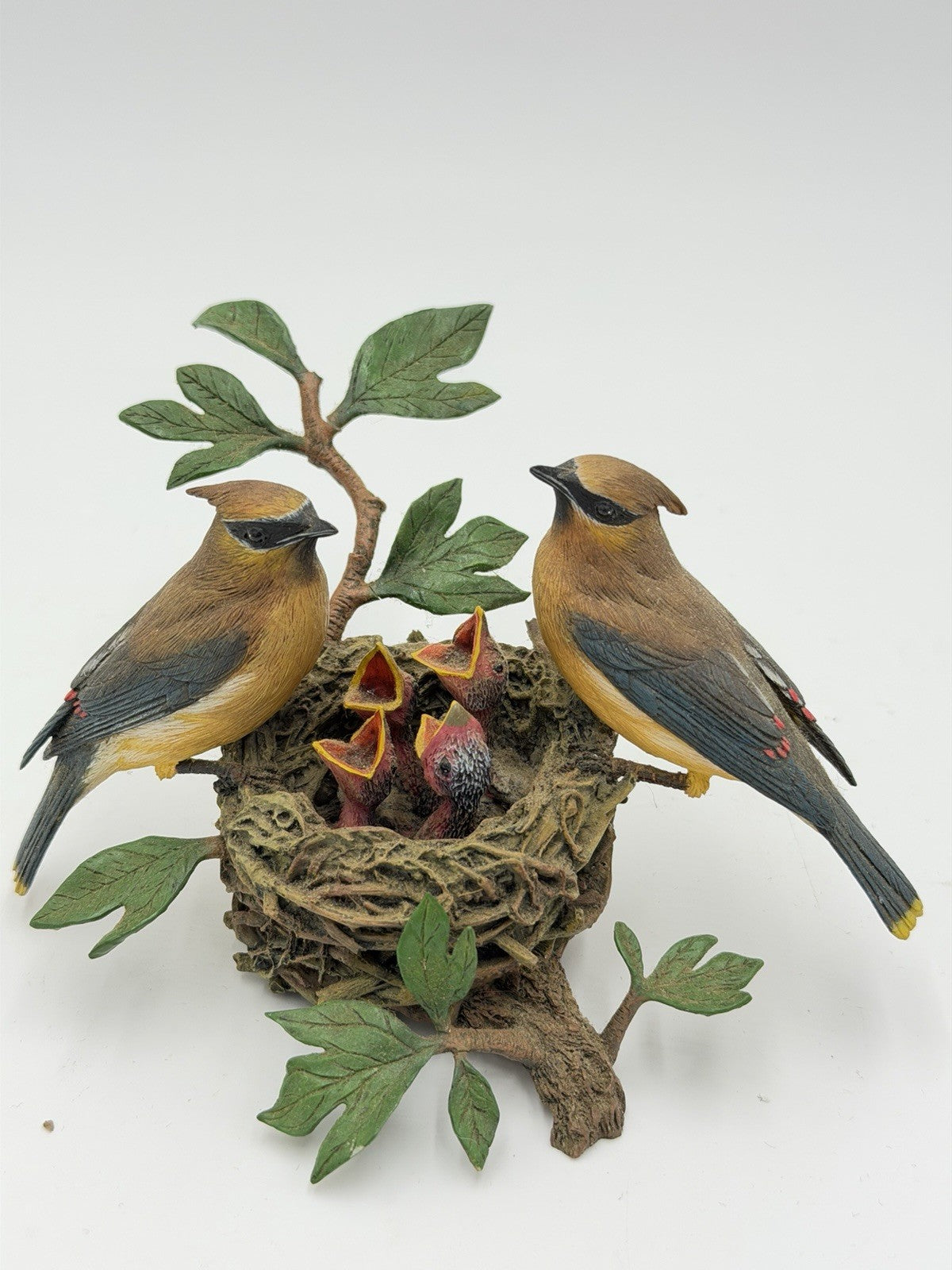 The Danbury Mint Cedar Waxwings Birds on Nest Figurine by Bob Guge Painted Vtg