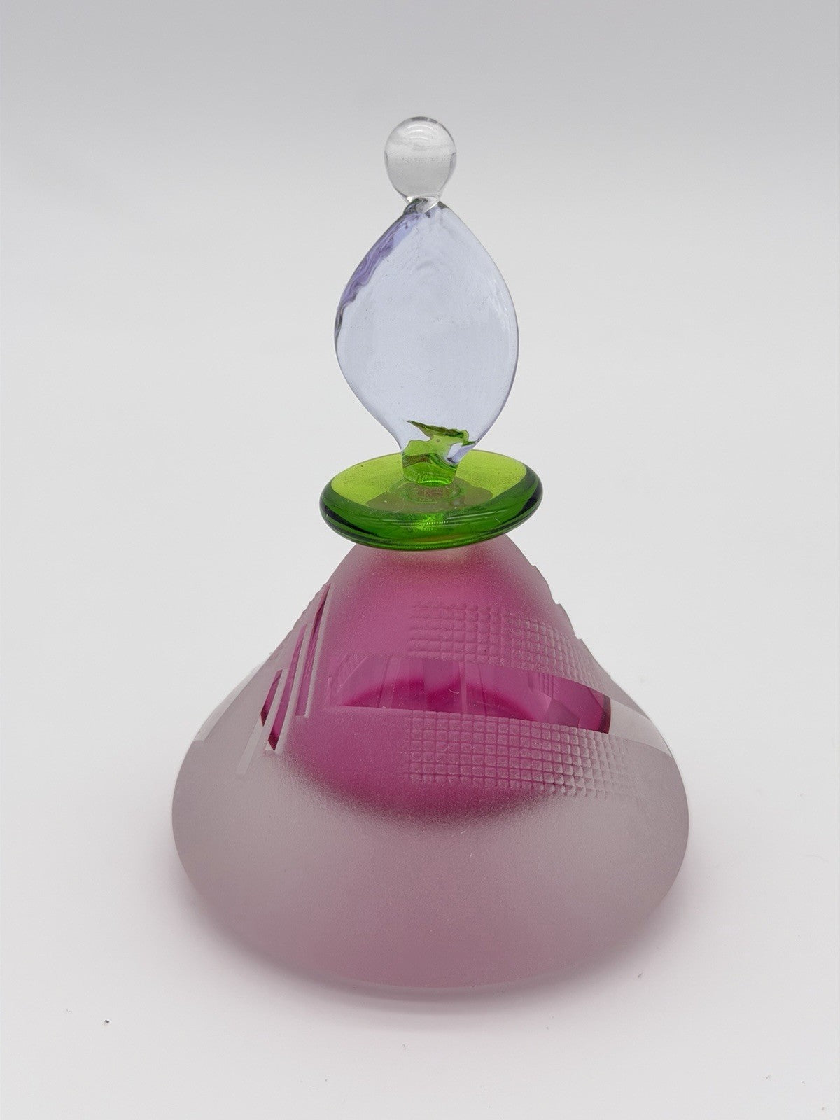 Jim Grant Celestial Art Glass Geometric Etching Frosted Perfume Bottle Signed