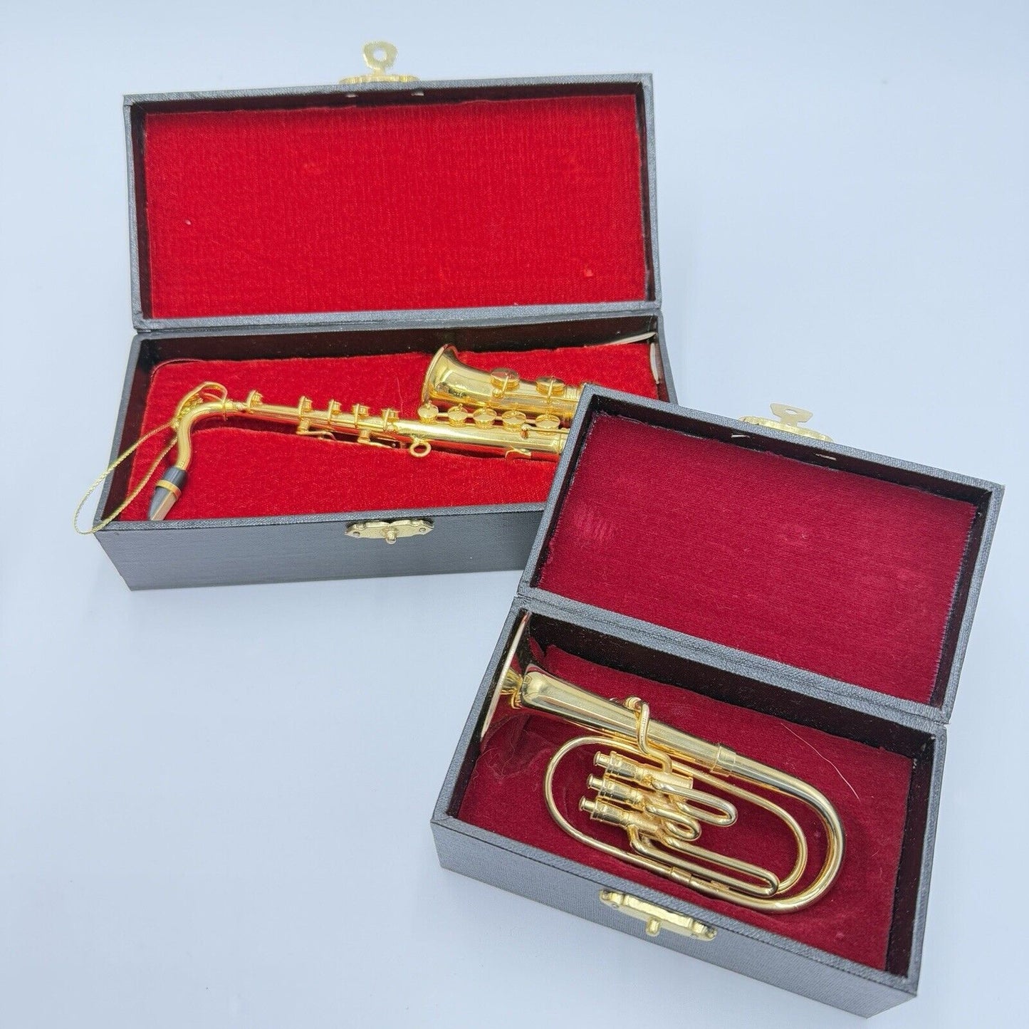 Vintage Brass Instruments Miniature Christmas Ornaments Saxophone Tuba