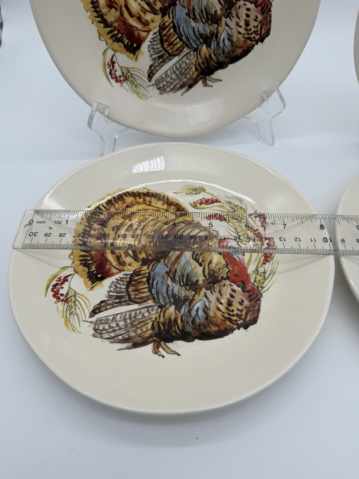 Pottery Barn Watercolor Turkey Salad Dessert Plates Set Of 4 Thanksgiving 8”