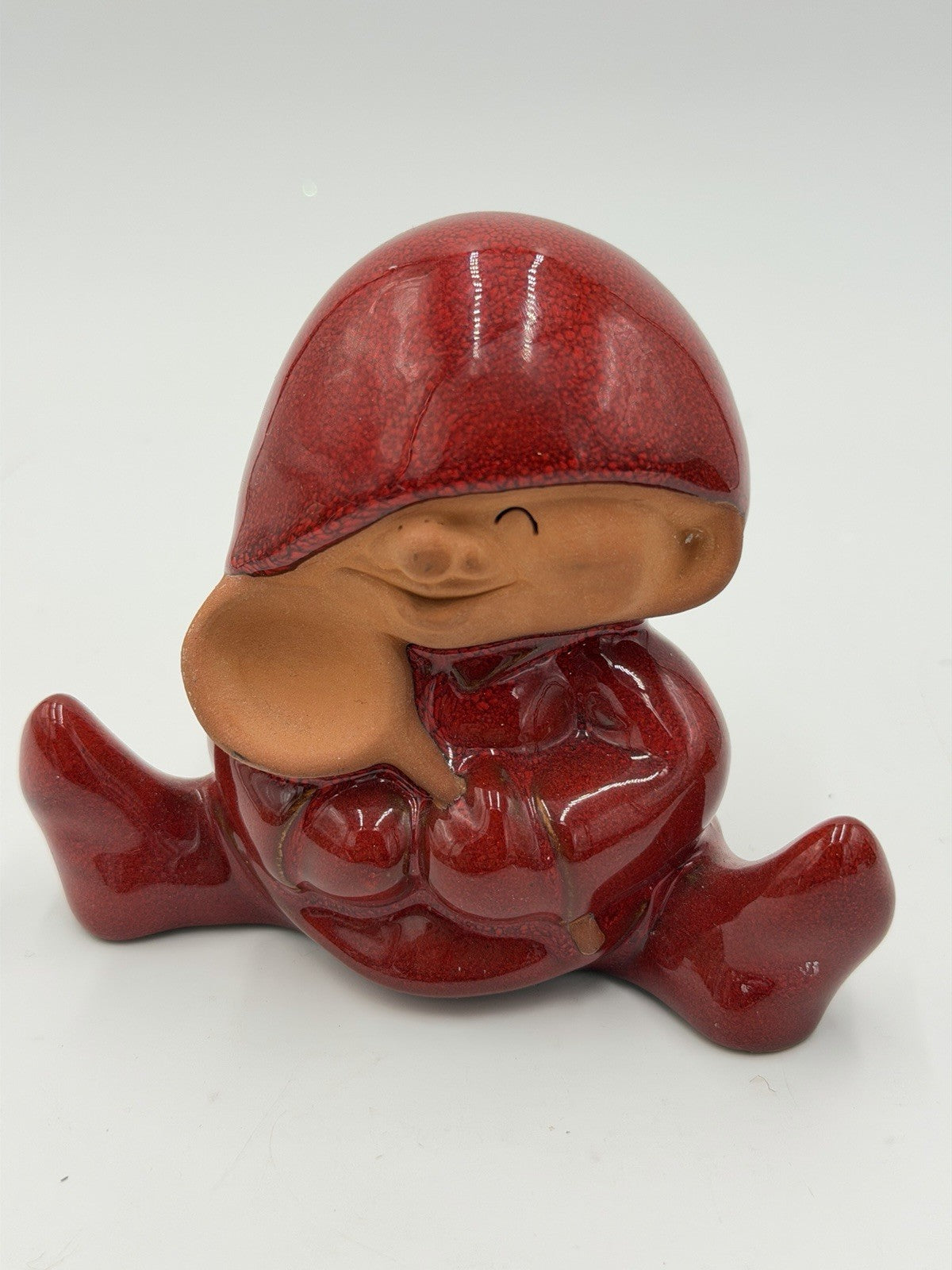 Swedish Pottery Nittsjo Red Tomte Gnome With Spoon 13148
