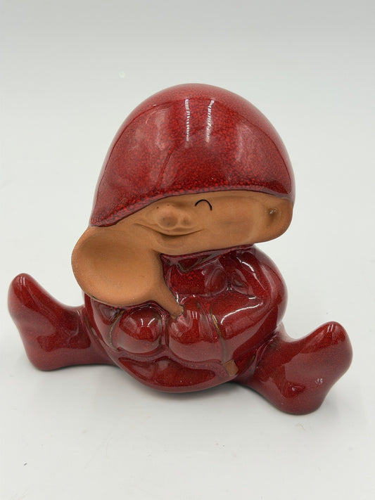Swedish Pottery Nittsjo Red Tomte Gnome With Spoon 13148
