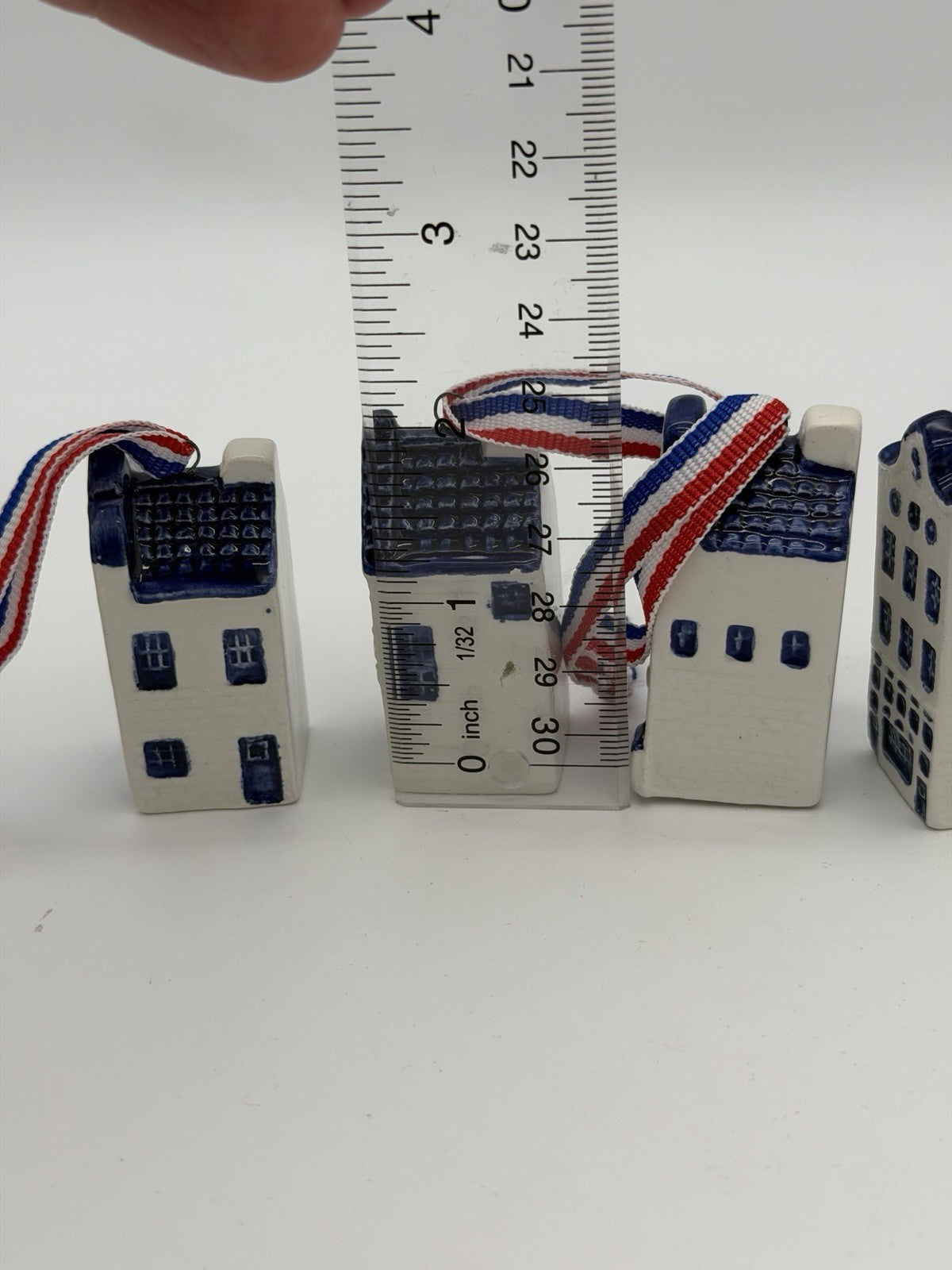 Rare Delft Blue Dutch 2” Mini Canal Houses Christmas Ornaments Set 4