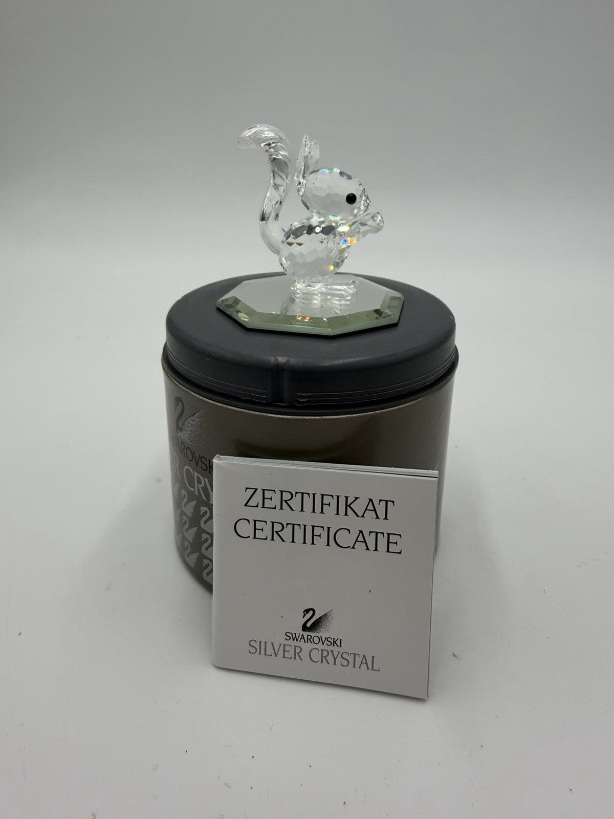 Swarovski Silver Crystal Squirrel with nut Figurine 7662 Black Eyes with Box