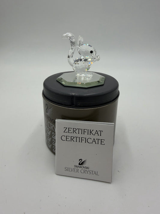 Swarovski Silver Crystal Squirrel with nut Figurine 7662 Black Eyes with Box