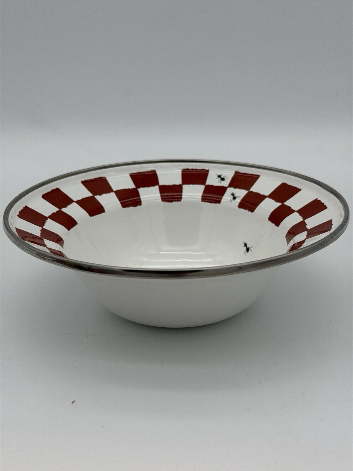 The Golden Rabbit ll by Jean Wilkes 1999 Red Checkered Ants Serving Bowl 7.3”x2”