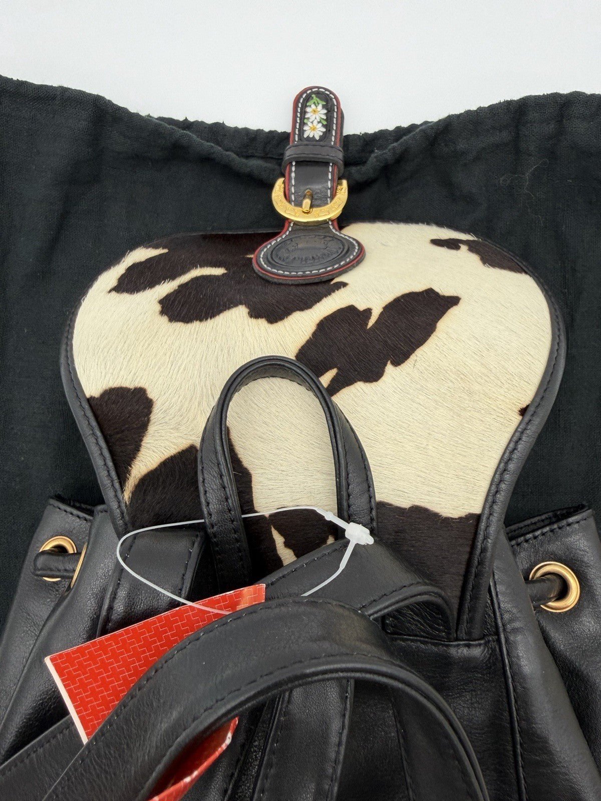Michel Jordi Geneve Swiss leather backpack black & white cowhide accents NEW