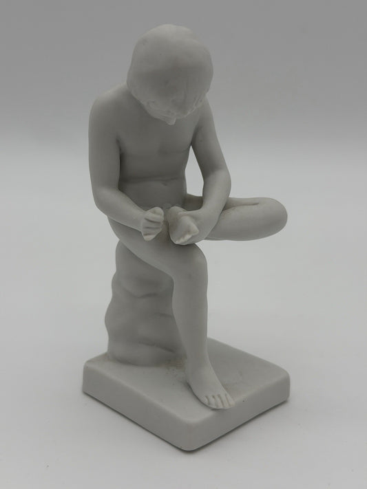 Antique parian ware seated boy Spinario Boy w/ Thorn white bisque 4” figurine