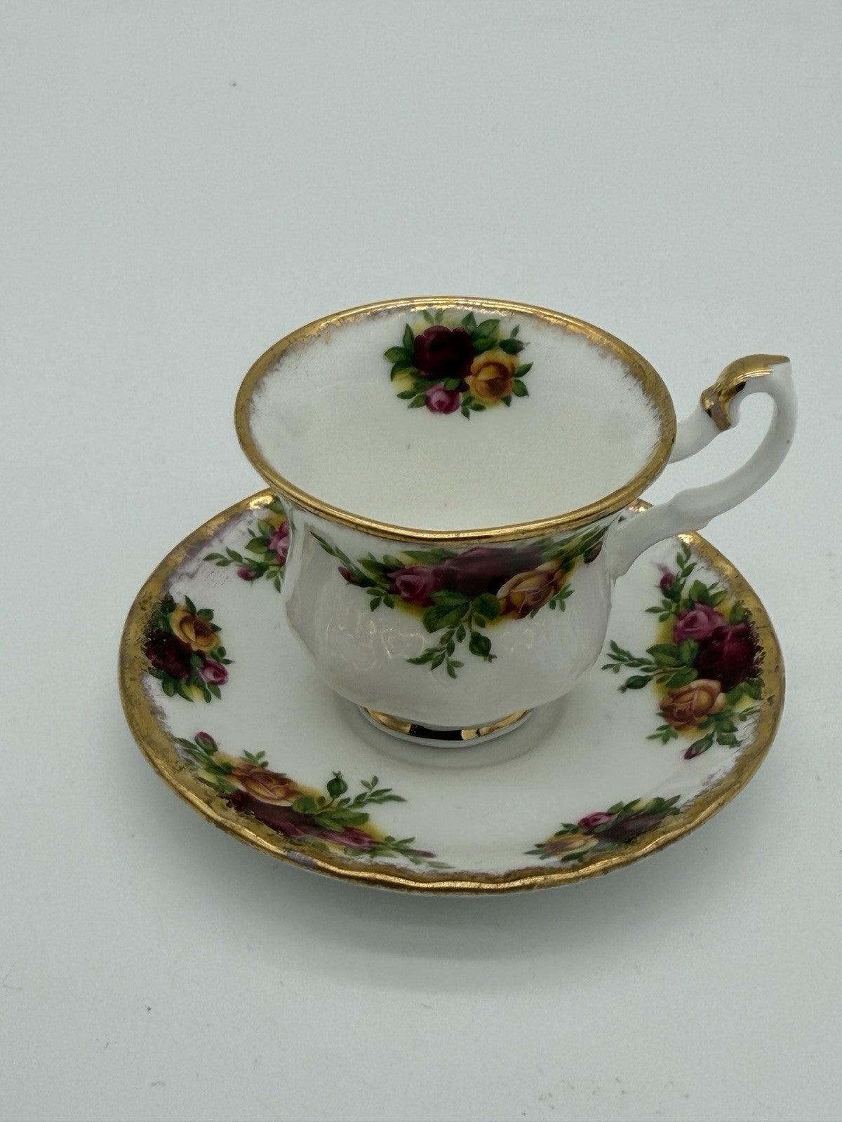 Vtg Royal Albert England Old Country Roses  Miniature Teacup & Saucer 2”H