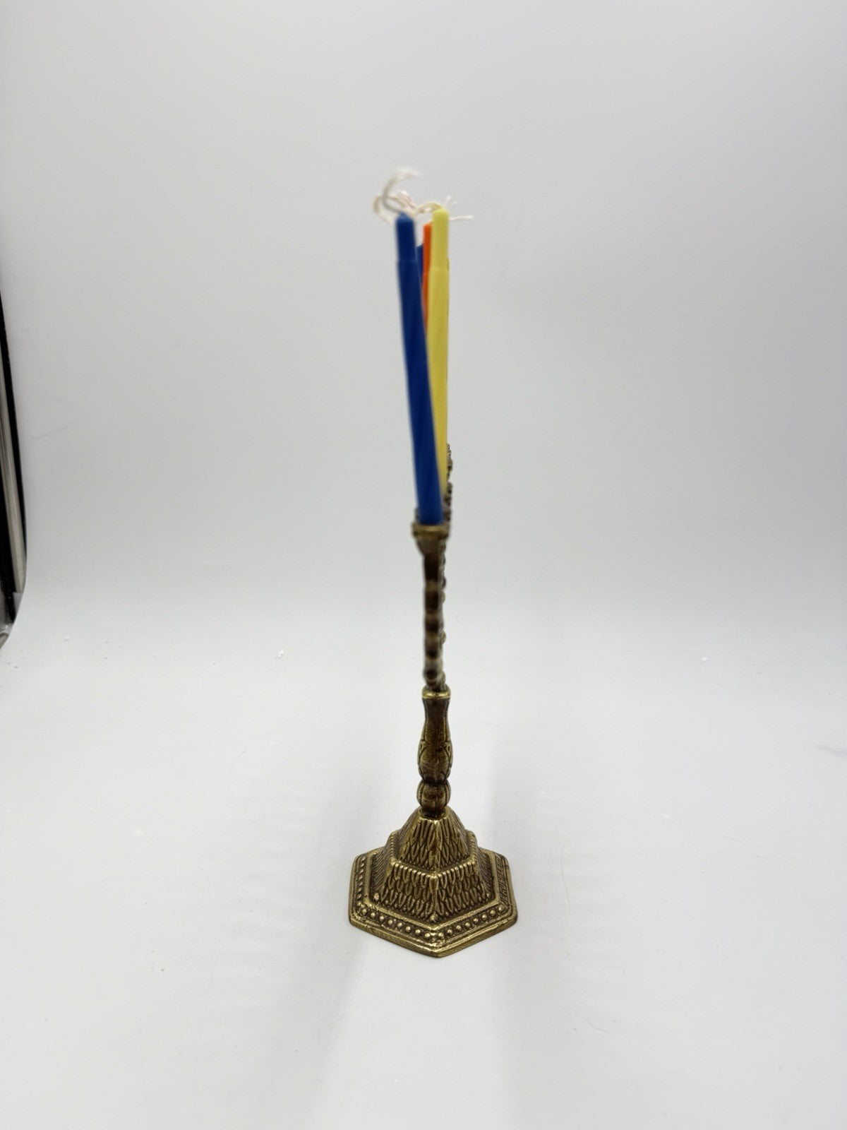 Vintage Brass Hanukkah Menorah Jerusalem Judaica candlestick Israel 8in