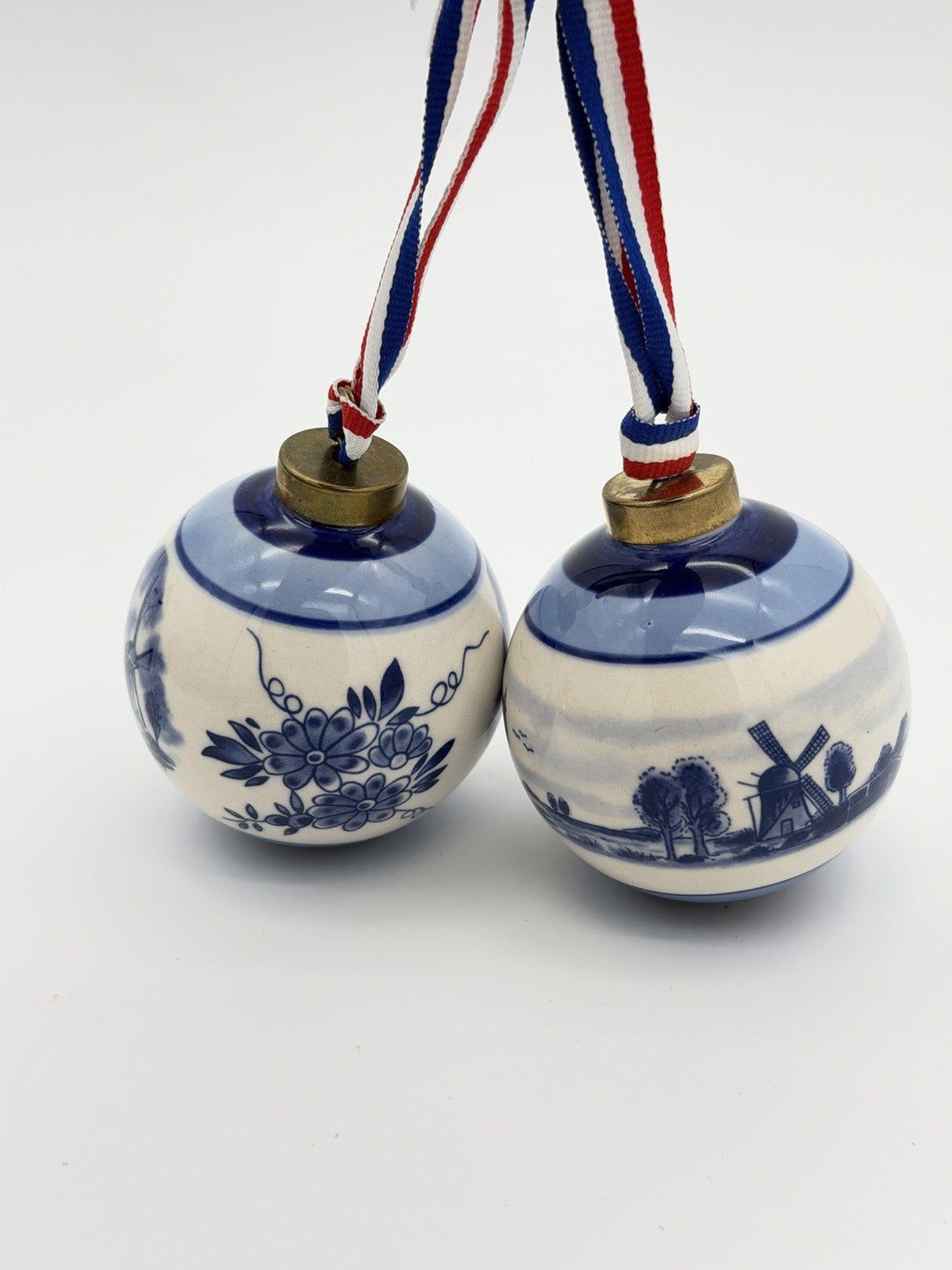 Delft Art Dutch Pottery Blue White Windmill Porcelain Christmas Ball Ornaments