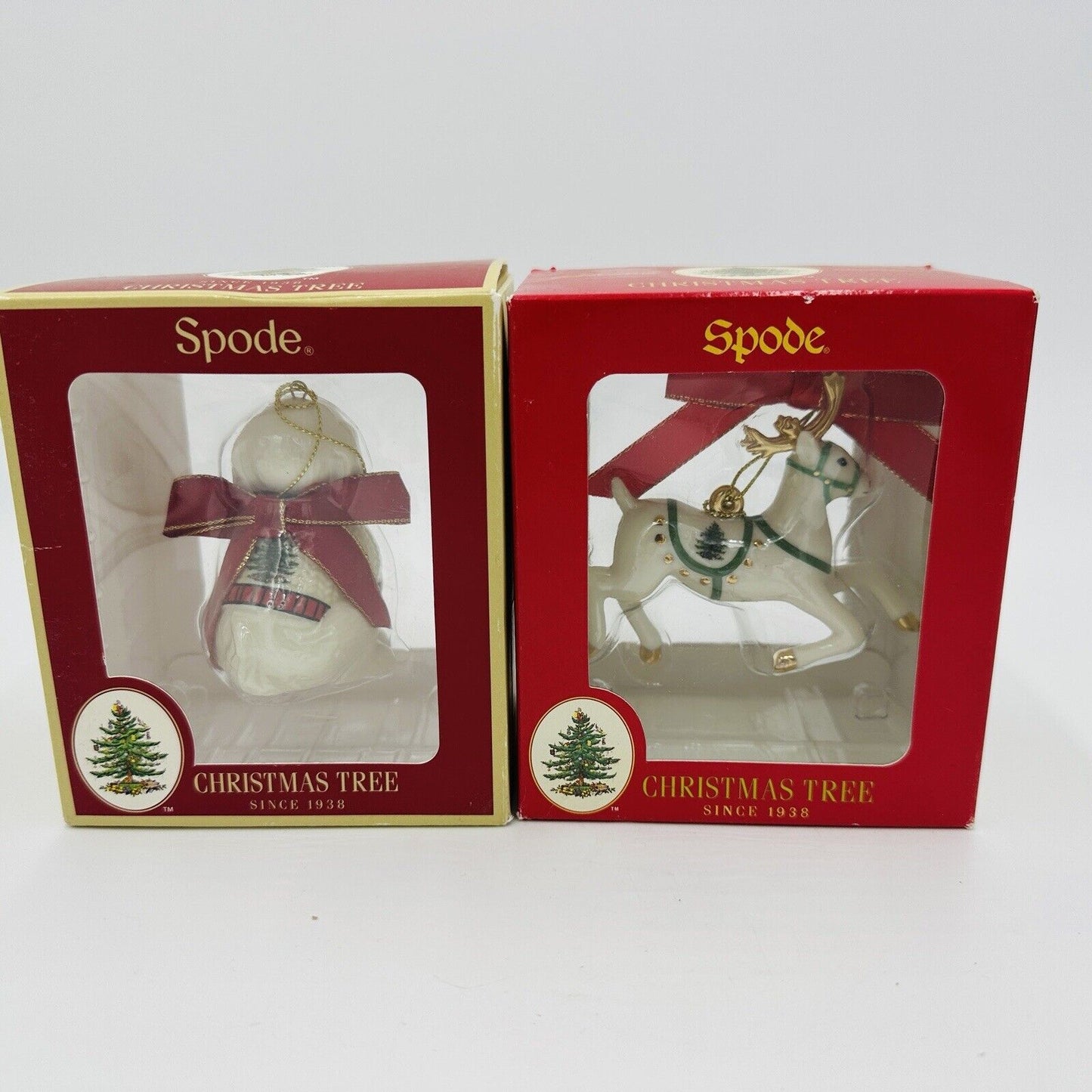 Spode Ornaments Dog and Deer Figurines Set 2 Pieces Holiday Tree Christmas Box