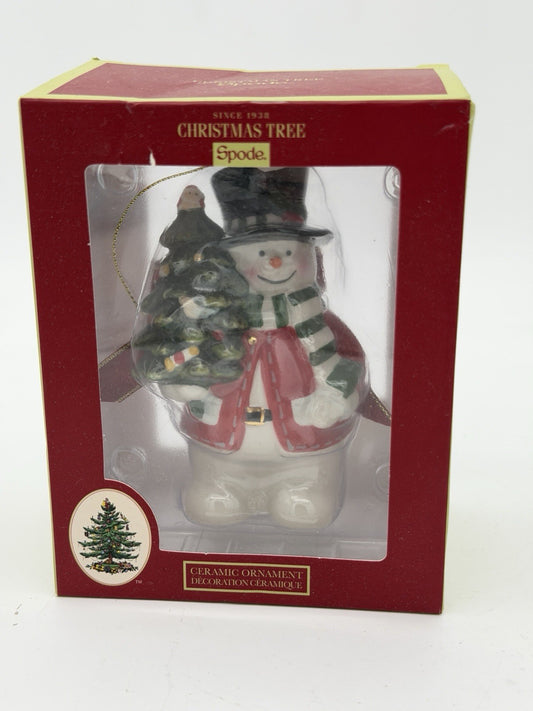 Spode Christmas ornament snowman holding a Christmas tree Figurine Porcelain