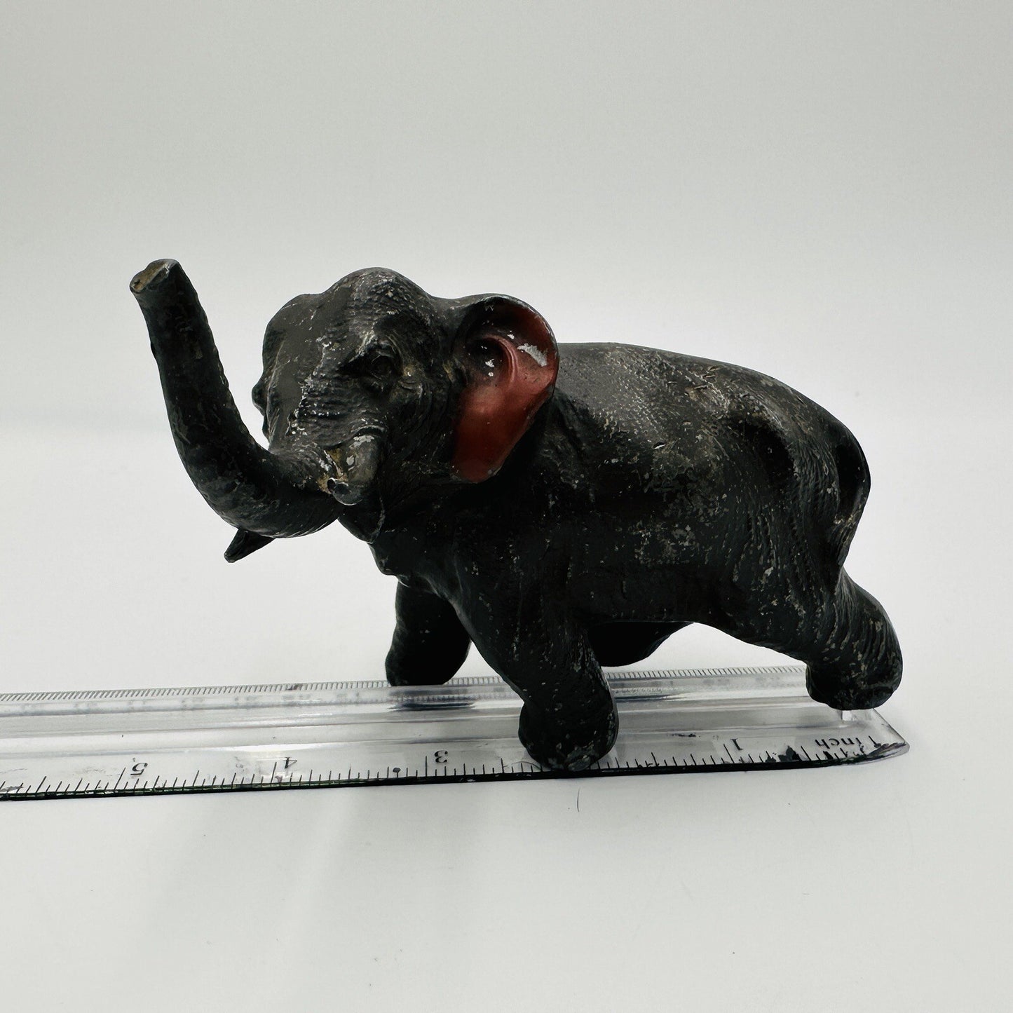 Elephant Figurine Trunk Up Realistic Japan Metal Red Ears Vintage Metal