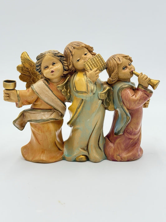 FONTANINI Italy 5" MUSIC CHERUB ANGELS Candle Holder #5570 PVC Painted Figurine