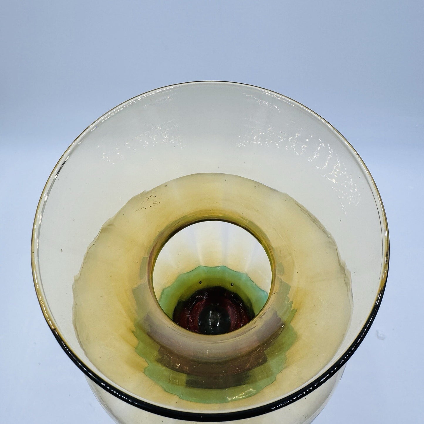 Murano Vetro Eseguito Amber Optic Ribbed Art Glass Footed Vase Large 16in