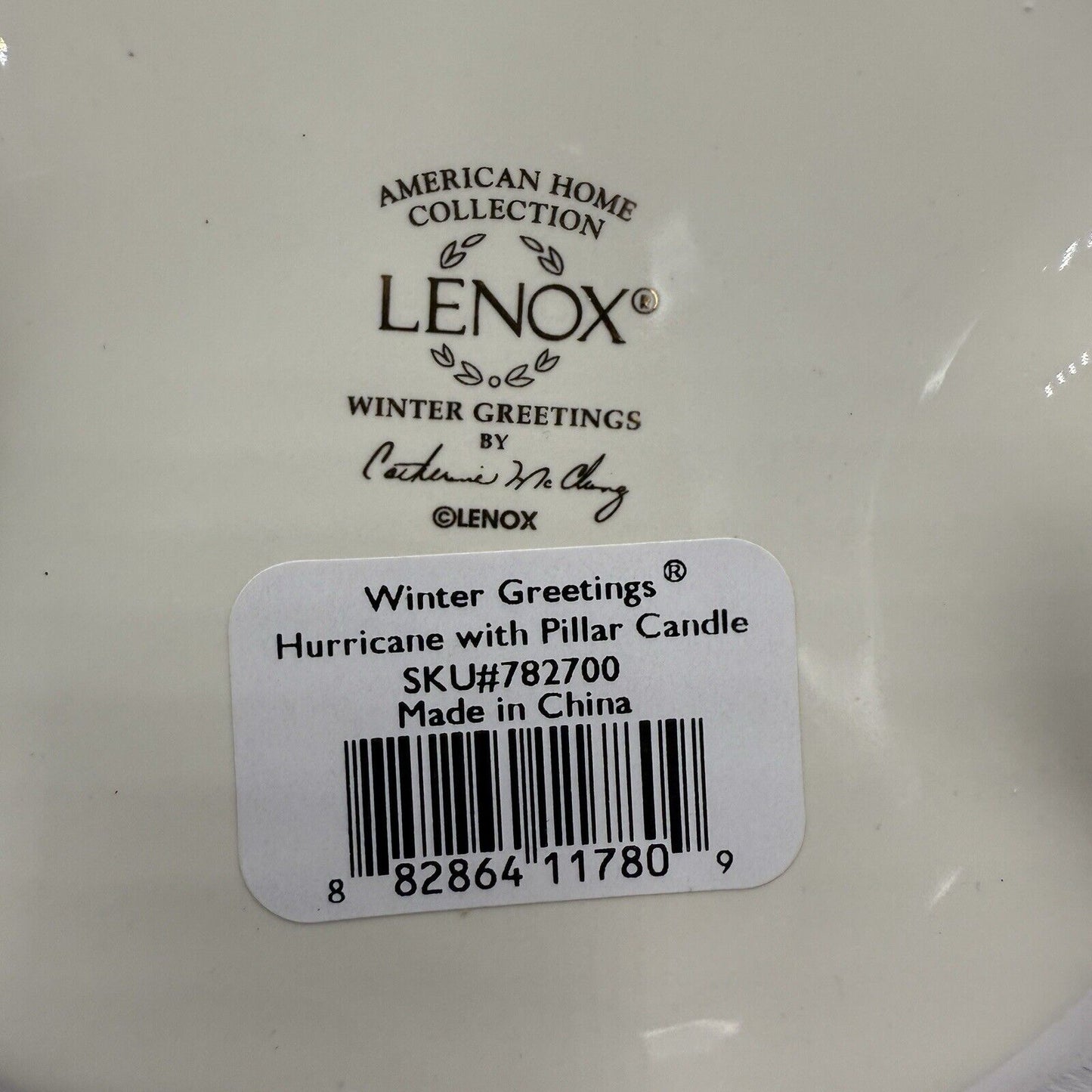 Lenox Porcelain Winter Greetings Hurricane Candle Holder W/Box Catherine McClung