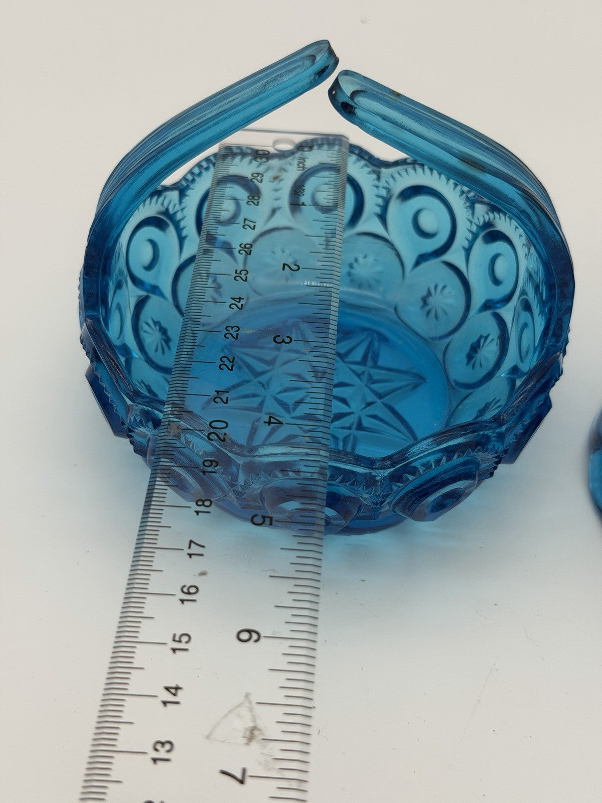MCM LE Smith Moon & Stars Art glass basket & Candleholder colonial blue Set