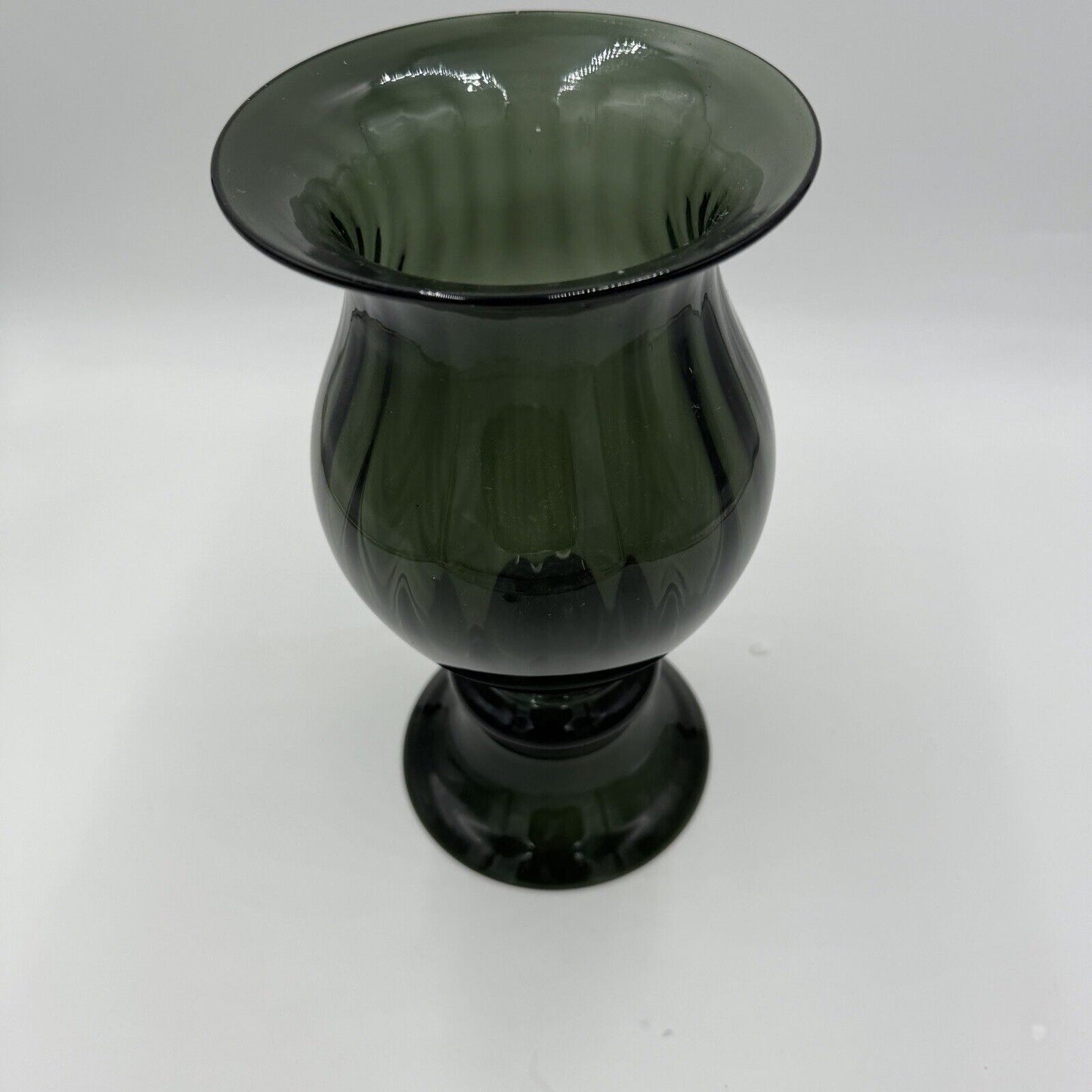 MCM Blenko Style 1957 Charcoal Art Glass Vase Wayne Husted Fooied Base 10 1/2in