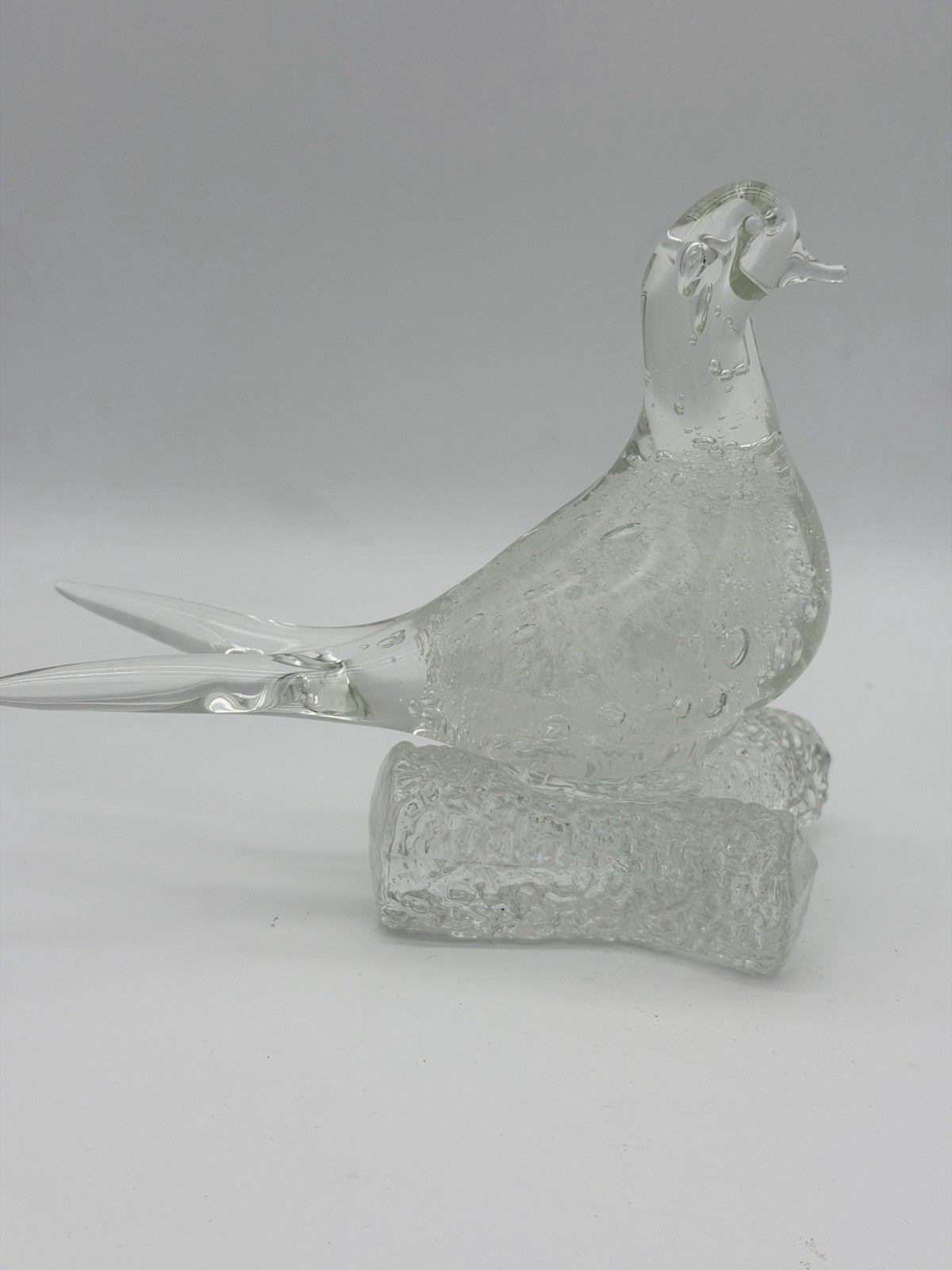 Murano Italy Art Glass Clear Bubble Seagull Bird On branch Figurine