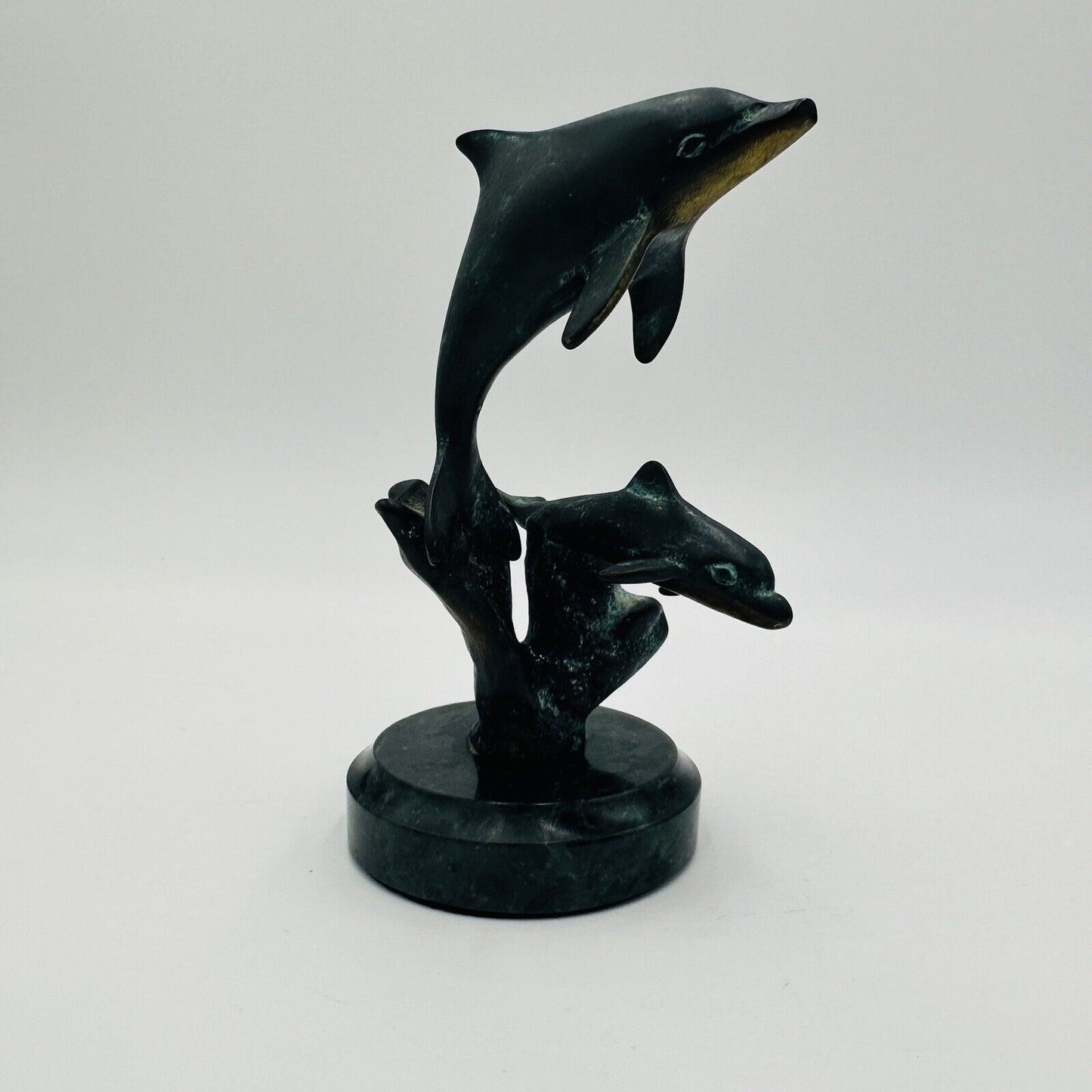 SPI Gallery Handmade Brass And Marble Double Dolphin Art Sculpture Ocean