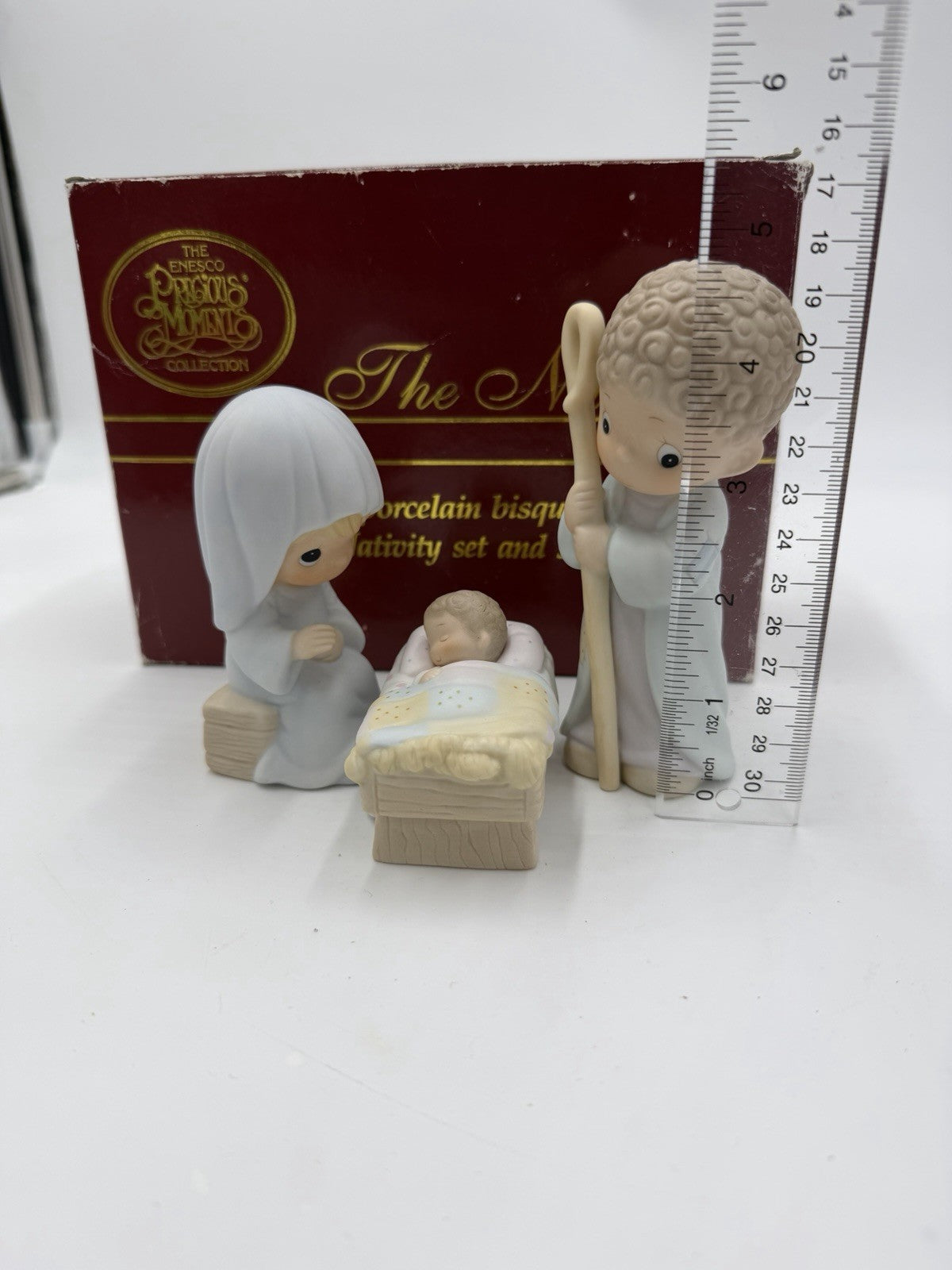 Precious Moments Vintage Porcelain Bisque Nativity Set 3 Pieces 1986 Figurines