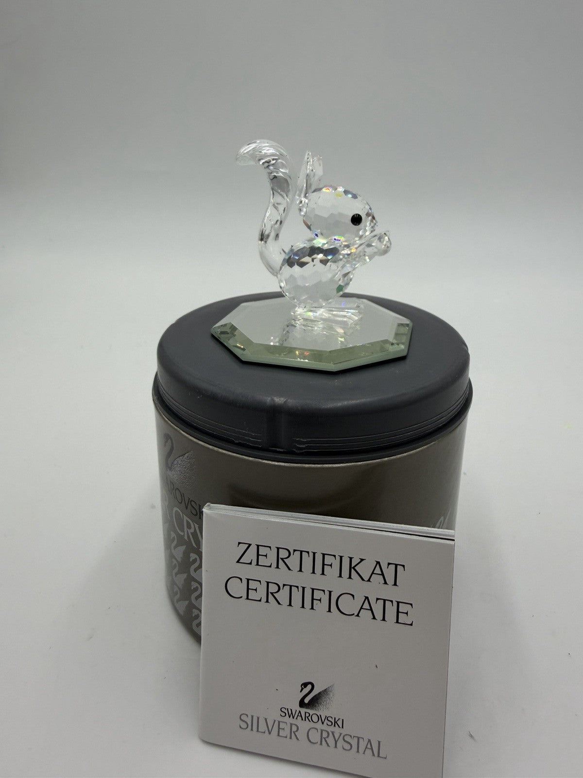 Swarovski Silver Crystal Squirrel with nut Figurine 7662 Black Eyes with Box