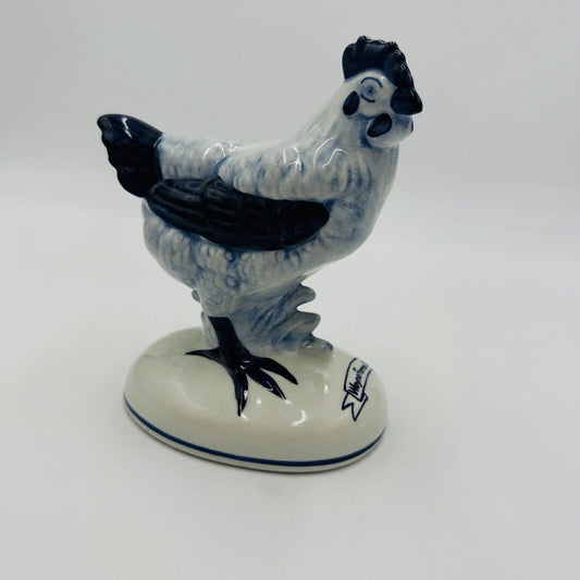 Delft Holland Pottery 701 Cobalt Blue White Chicken Hen Porcelain Figurine 5x6”