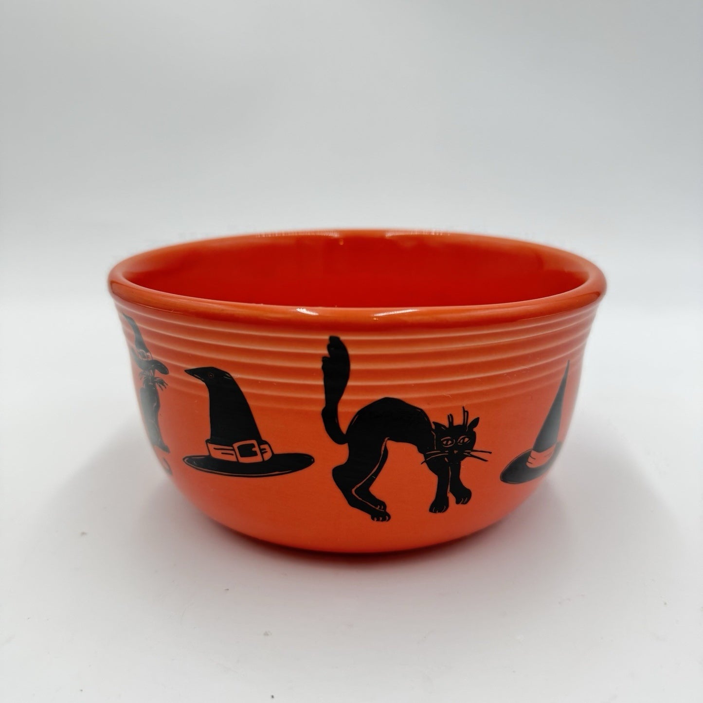 Fiestaware Pottery Halloween Bowl Made in USA - Cats & Witches Orange 2.5”x5.5”