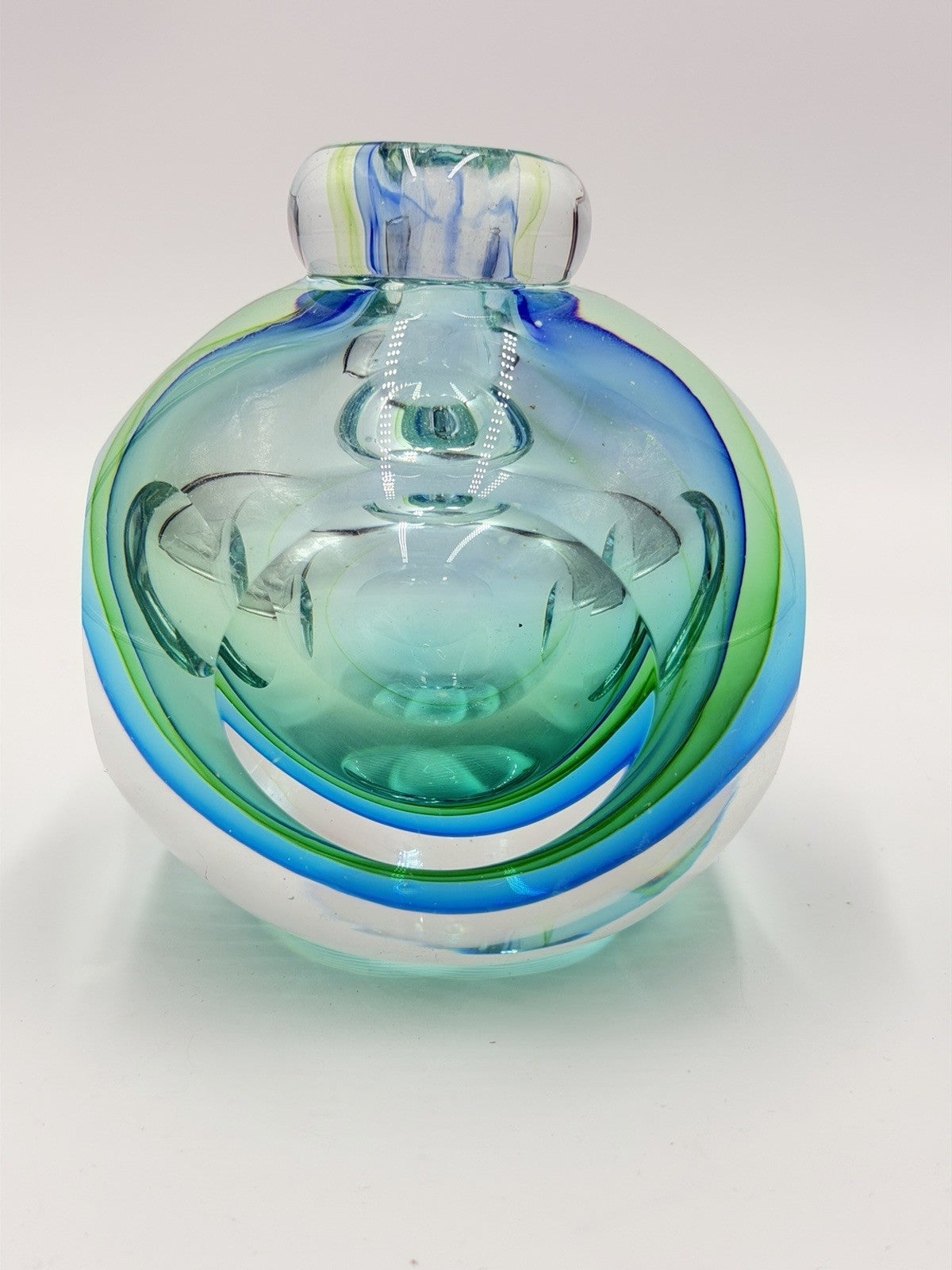 Vintage Murano Italy Flavio Poli Sommerso Faceted Art Glass Bottle Vase 4”