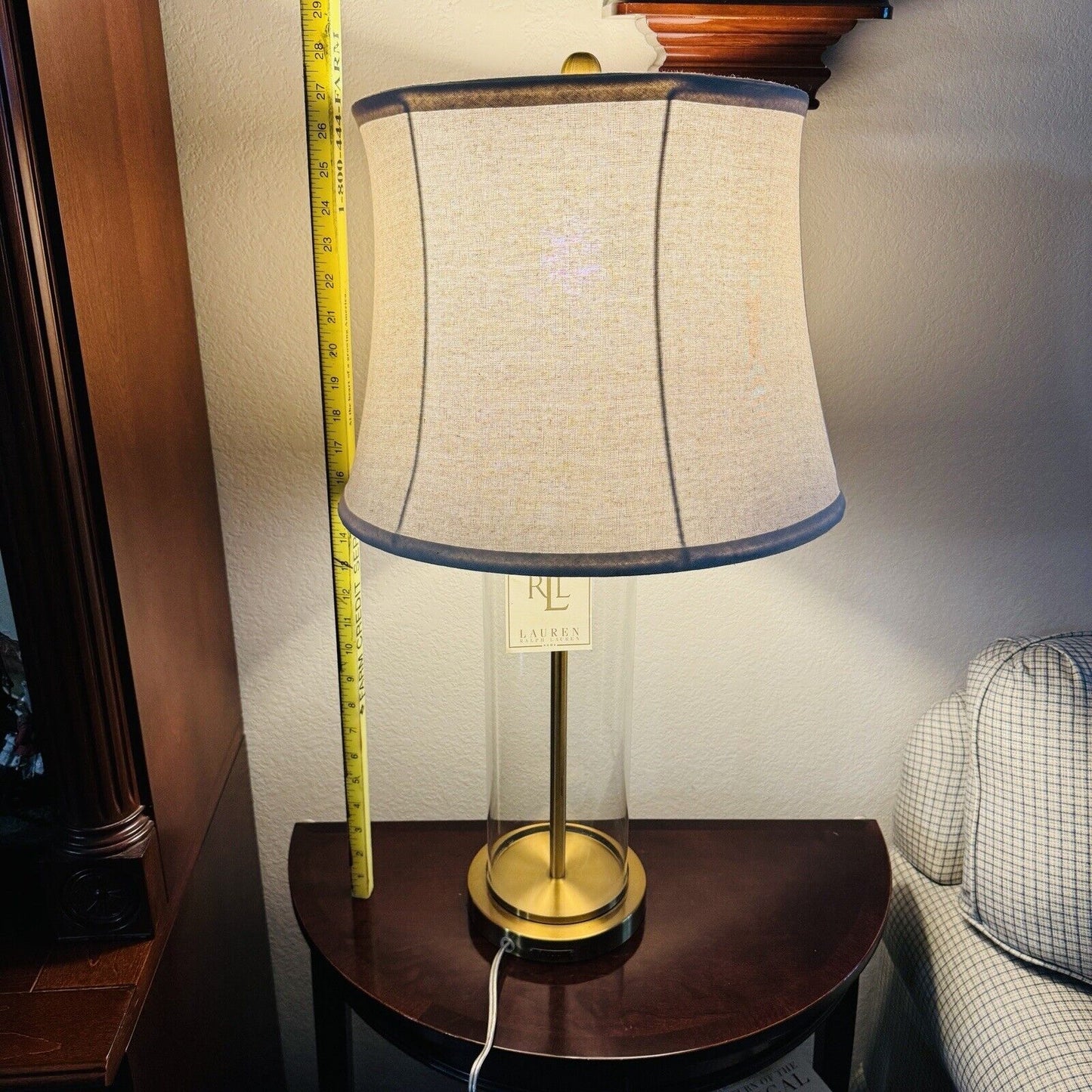 Ralph Lauren Payton MODERN CHIC BRASS & GLASS 27” Cylinder Gold Tone Table Lamp