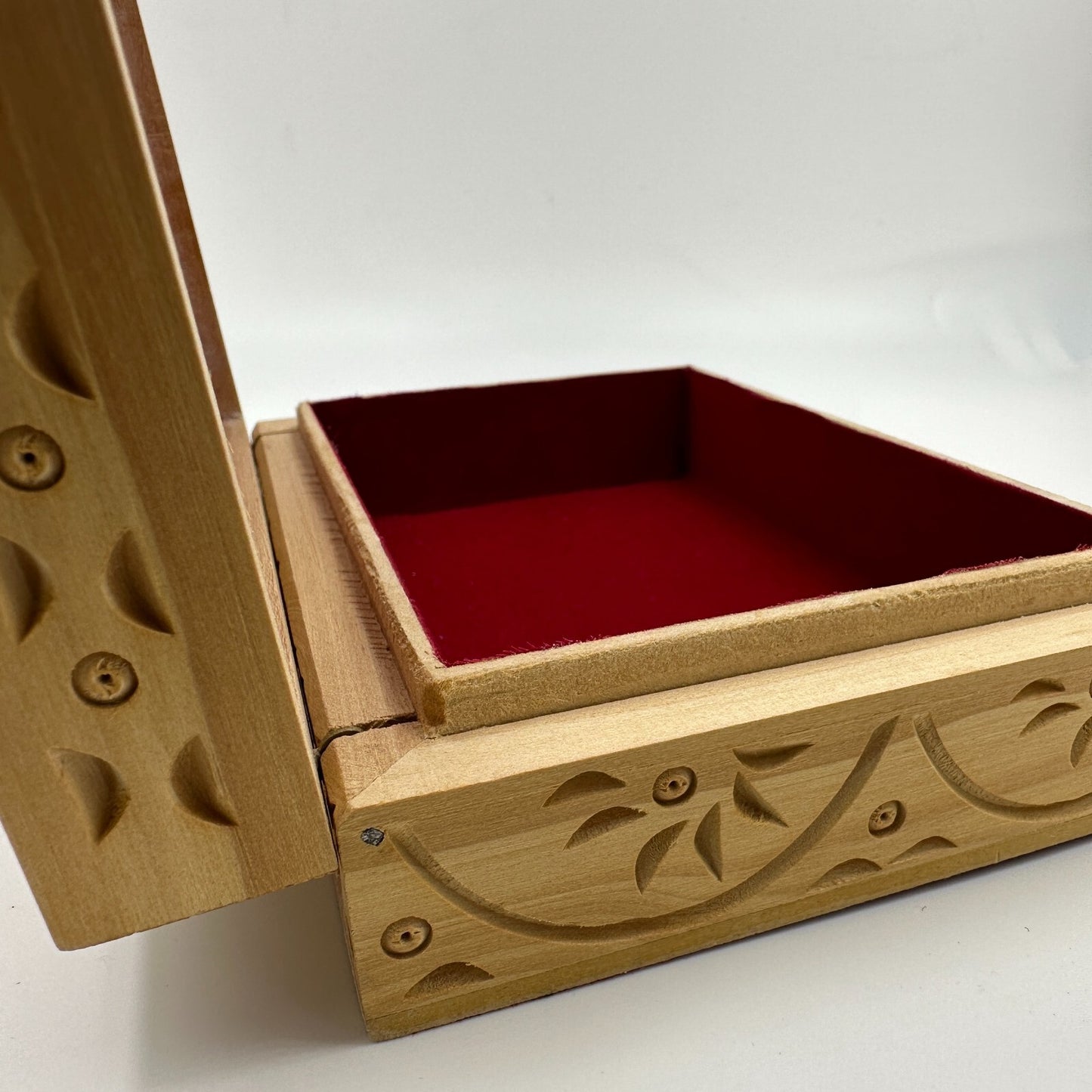 Jewelry Box The Nodding Head Dhol Drum on Lid Red Velvet Carved Wooden