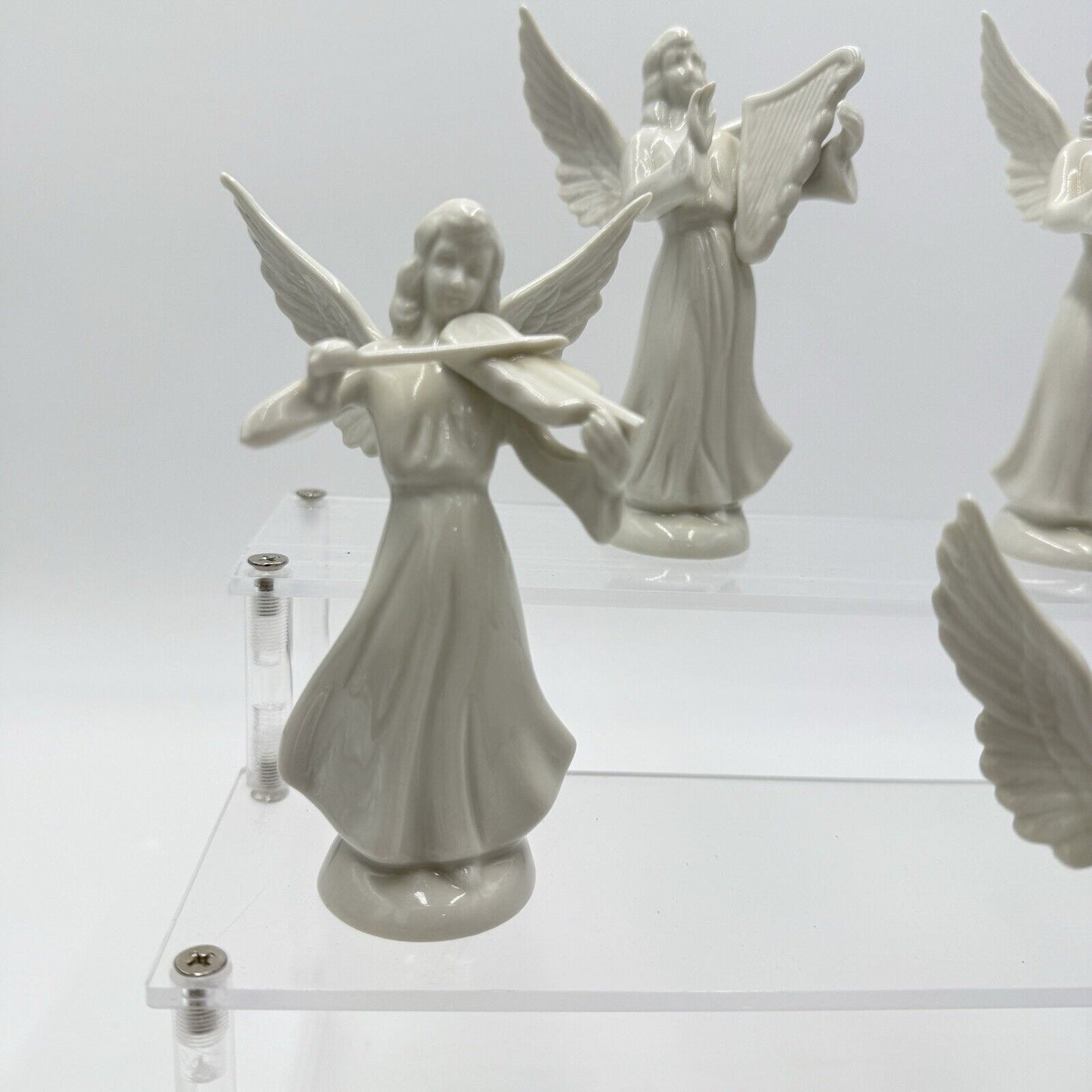 Dresden Germany White Angel Choir Band Figurines Porcelain Vintage 5” Set