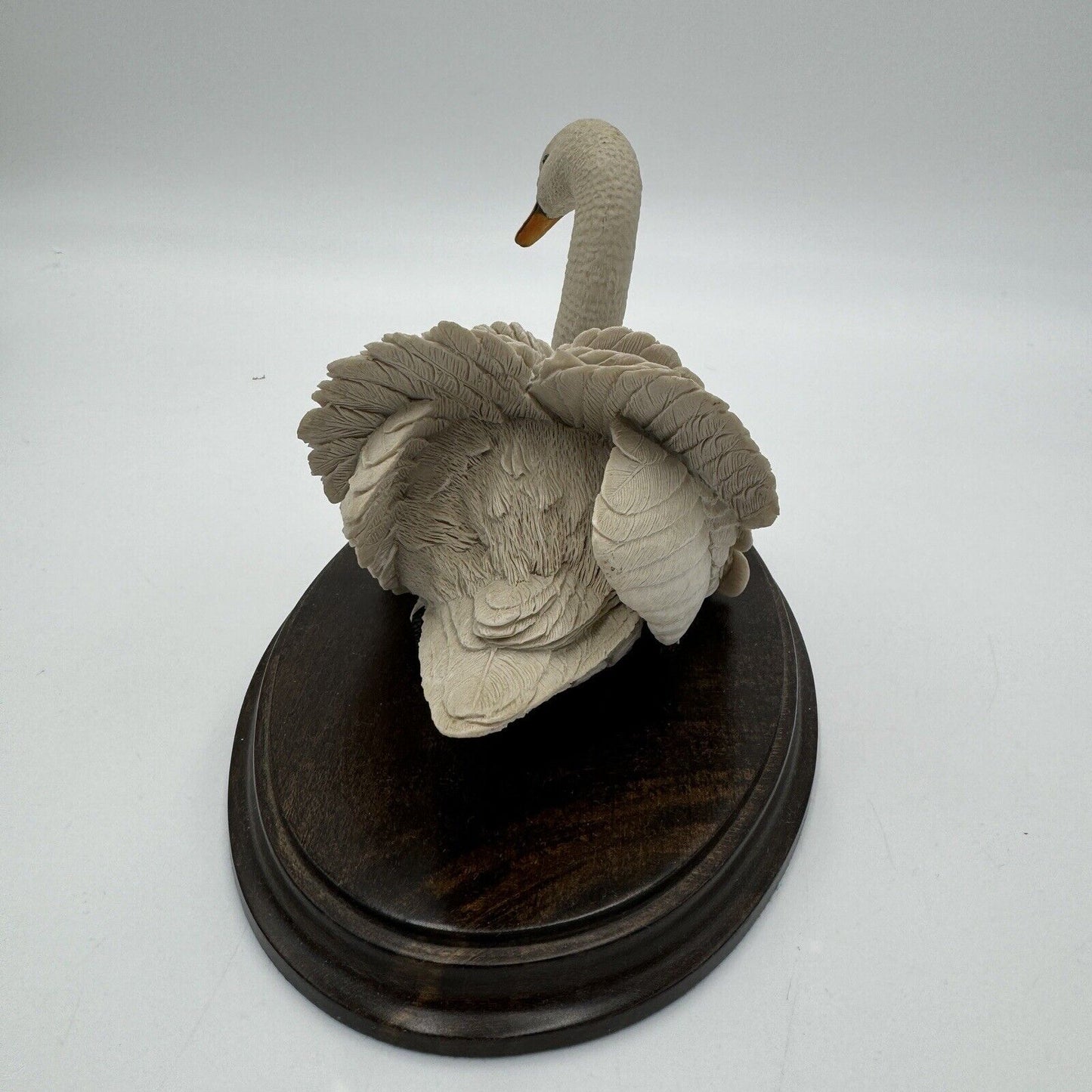 Country Artists Large Swan Painted Figurine England Signed Willis Wood Base