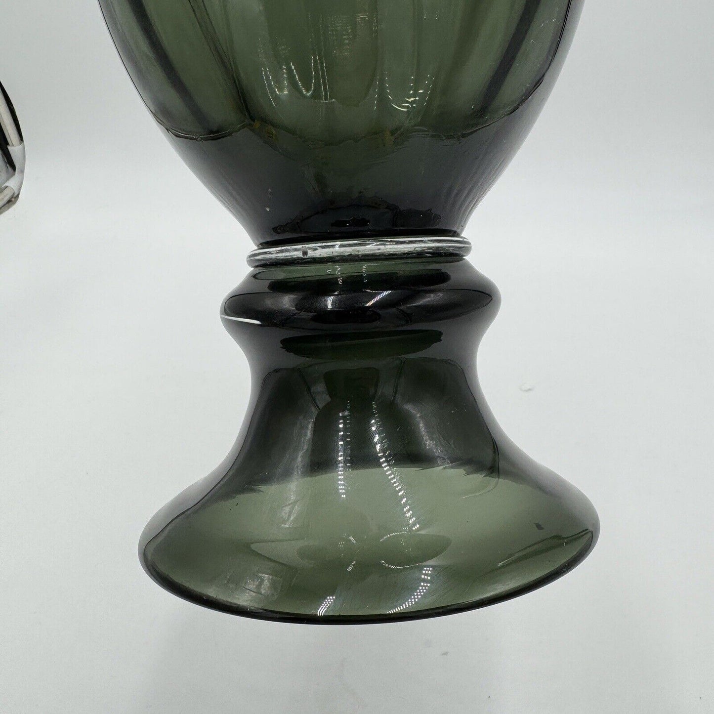 MCM Blenko Style 1957 Charcoal Art Glass Vase Wayne Husted Fooied Base 10 1/2in