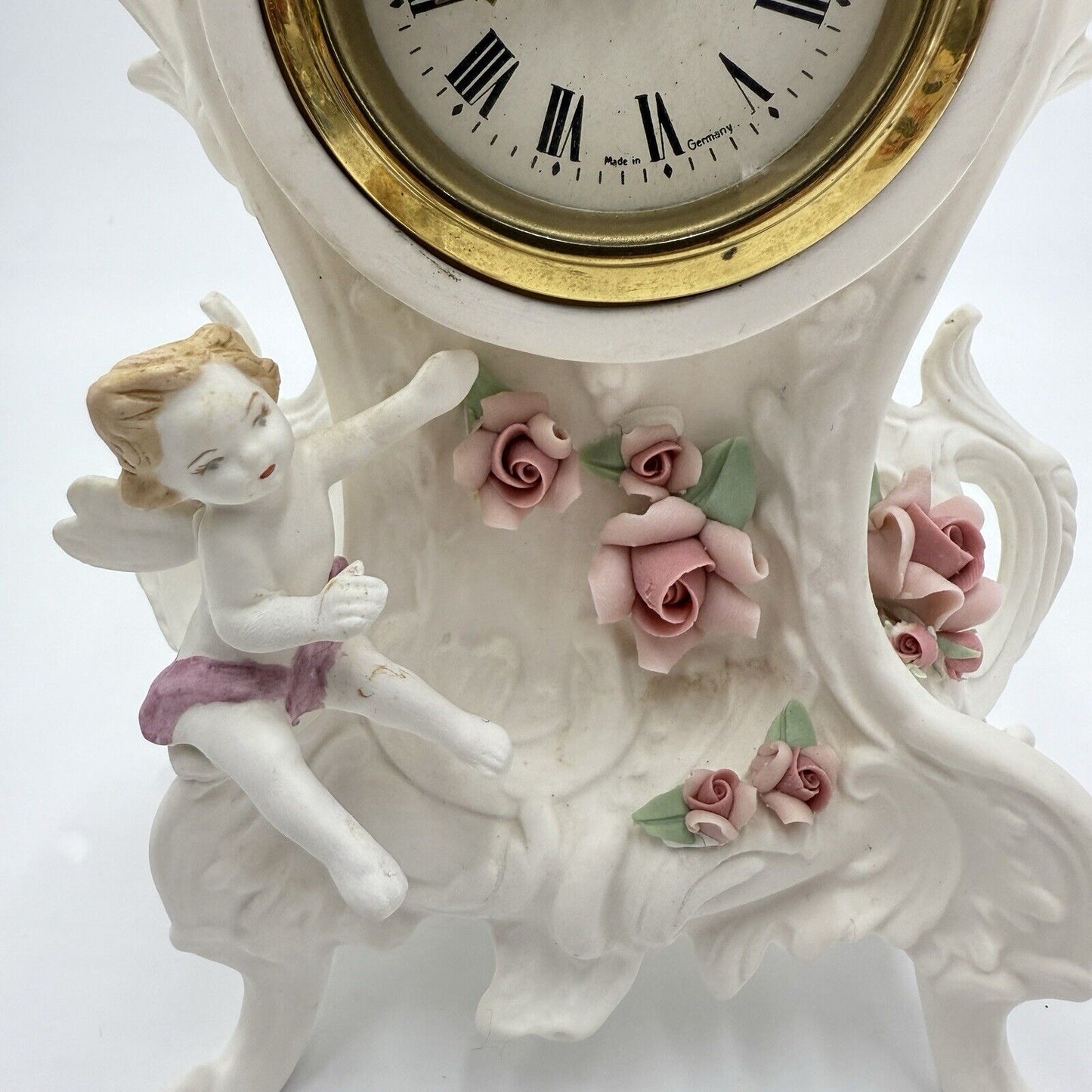 Vintage 1955 Louis Pierlot German Ceramic W/ Brass Mechanism WindUp Clock 9”