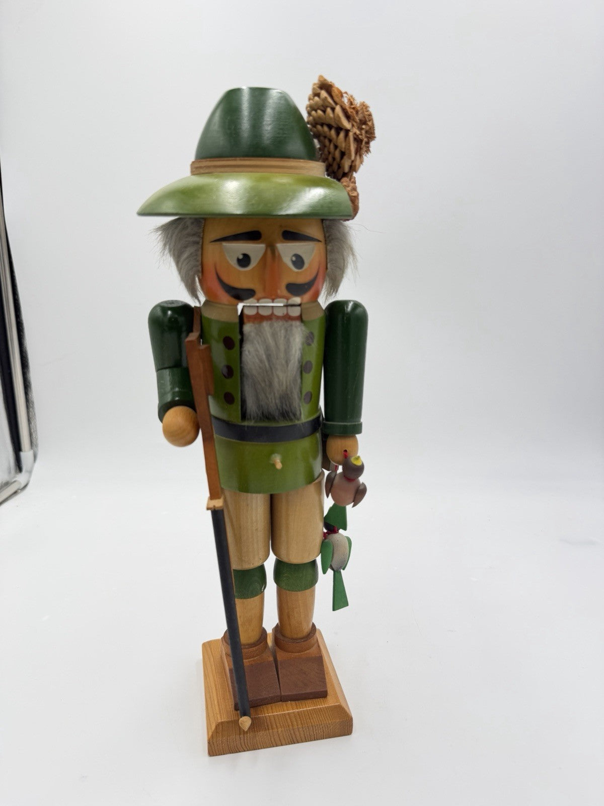 Authentic Steinbach Germany Wooden Bird Hunter 15" Nutcracker Painted Carved