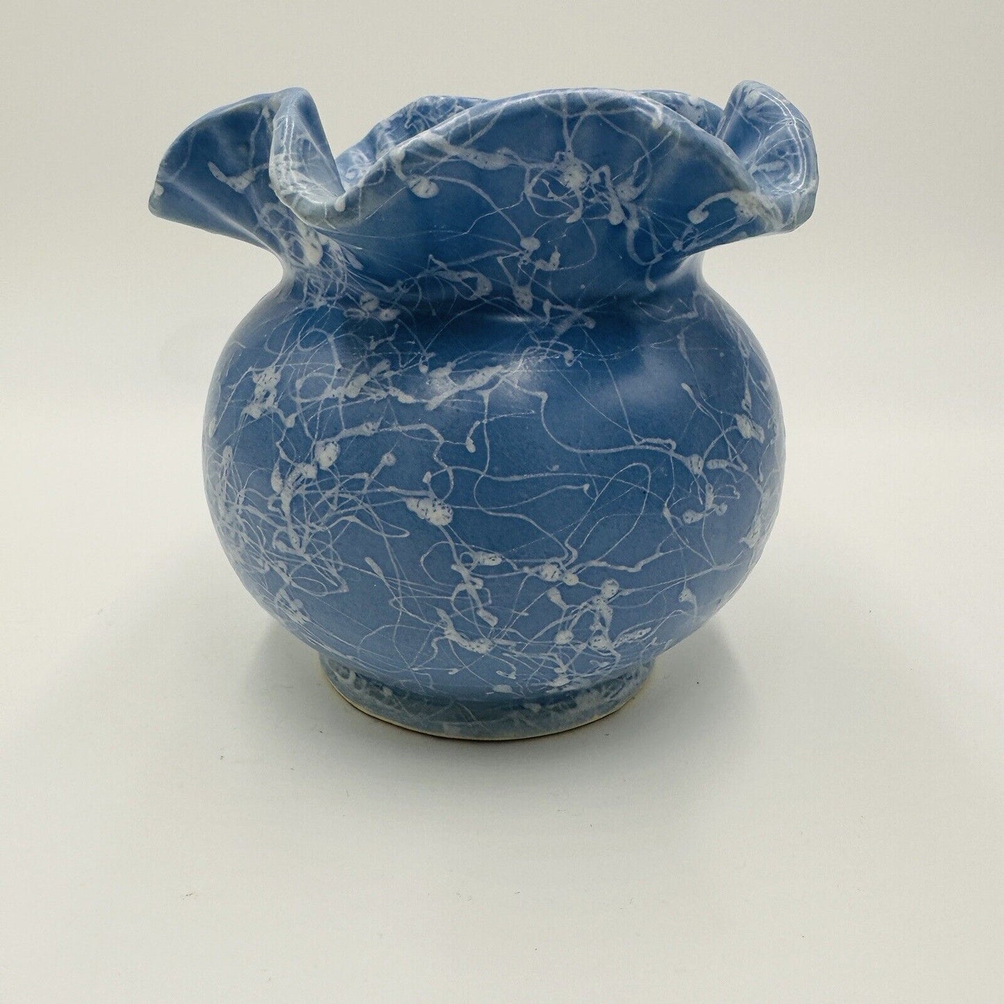 Shawnee Vase Studio Potter  Ruffle Blue Glaze Splatter Drizzle 5.5 in Home Decor